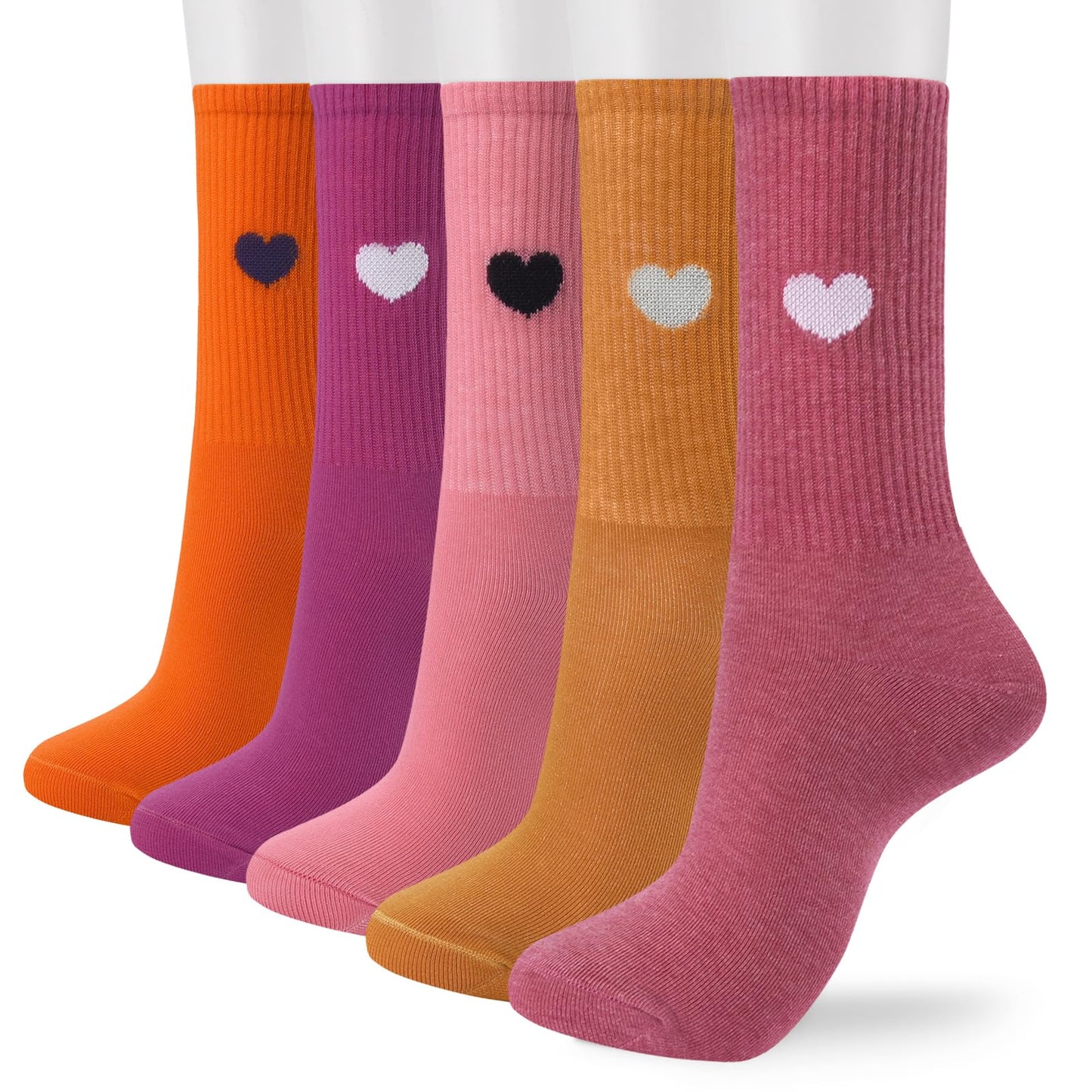 Corlap Women's Crew Calf Cotton Socks Long Fun Cute Heart Soft Dress Socks,Above Ankle High Casual Socks(5Pairs Gifts Box)