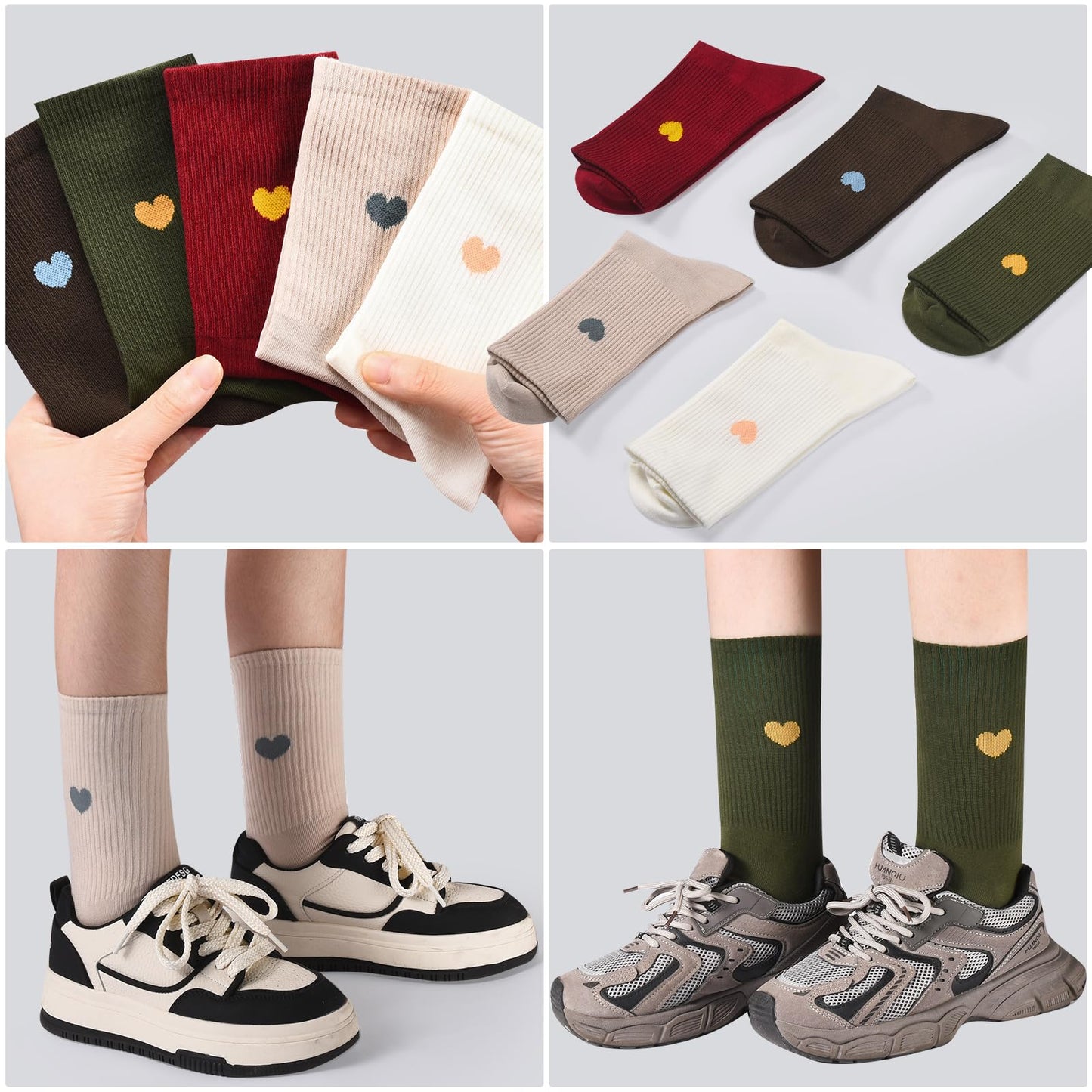 Corlap Women's Crew Calf Cotton Socks Long Fun Cute Heart Soft Dress Socks,Above Ankle High Casual Socks(5Pairs Gifts Box)