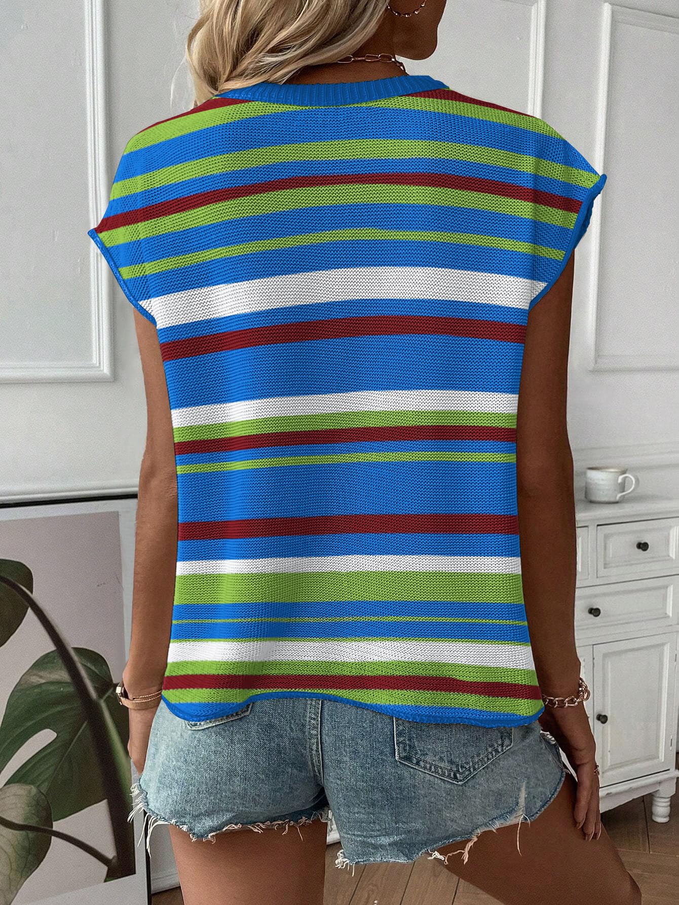 SAUKOLE Women's Sleeveless Sweater Vest Casual V Neck Cap Sleeve Knit Pullover Tank Tops 2024 Spring Clothes