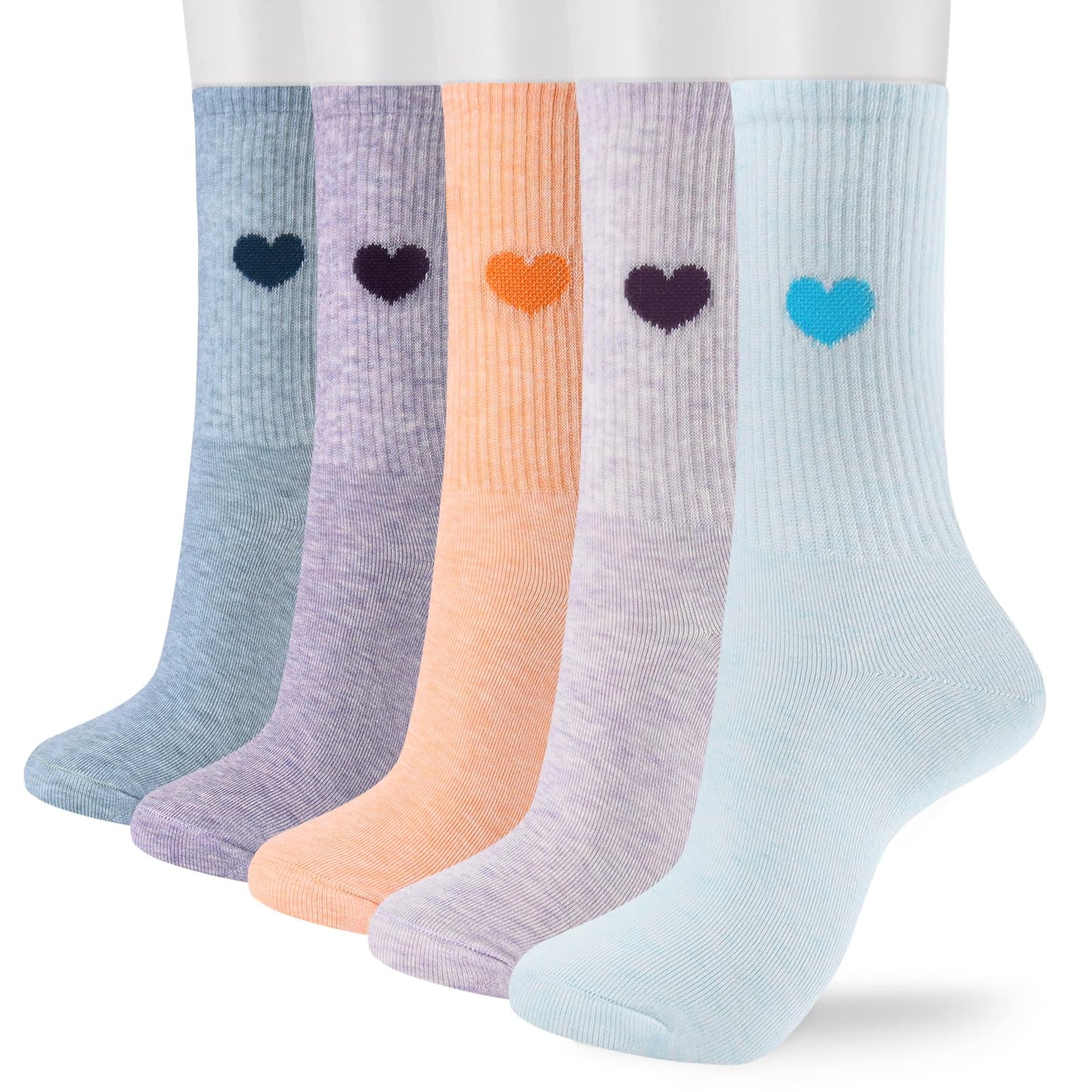 Corlap Women's Crew Calf Cotton Socks Long Fun Cute Heart Soft Dress Socks,Above Ankle High Casual Socks(5Pairs Gifts Box)