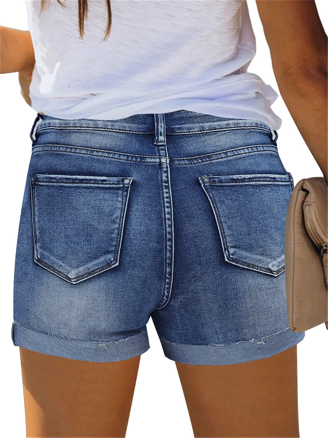 GRAPENT Women's High Waisted Ripped Stretchy Denim Hot Short Summer Jean Shorts