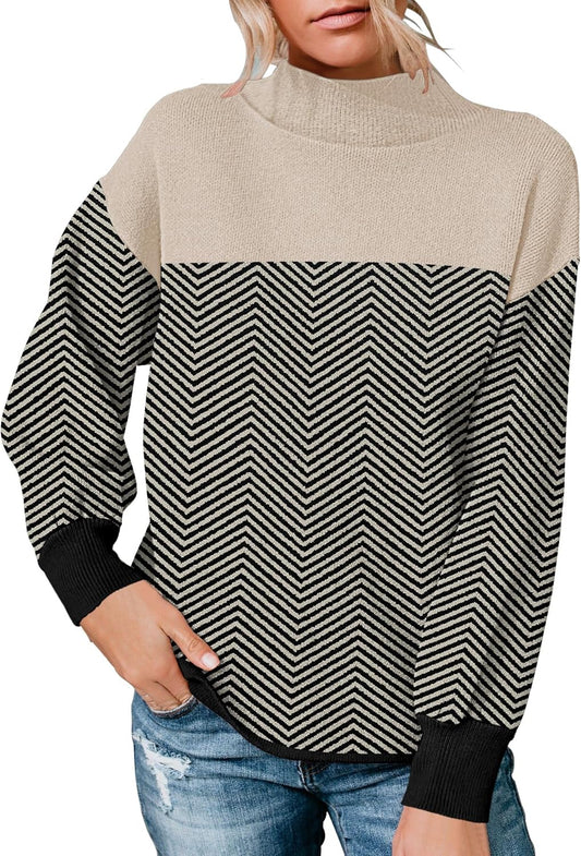 Womens Long Sleeve Sweater Loose Casual Turtleneck Soft Knitted Outwear Solid Knit Pullover Top