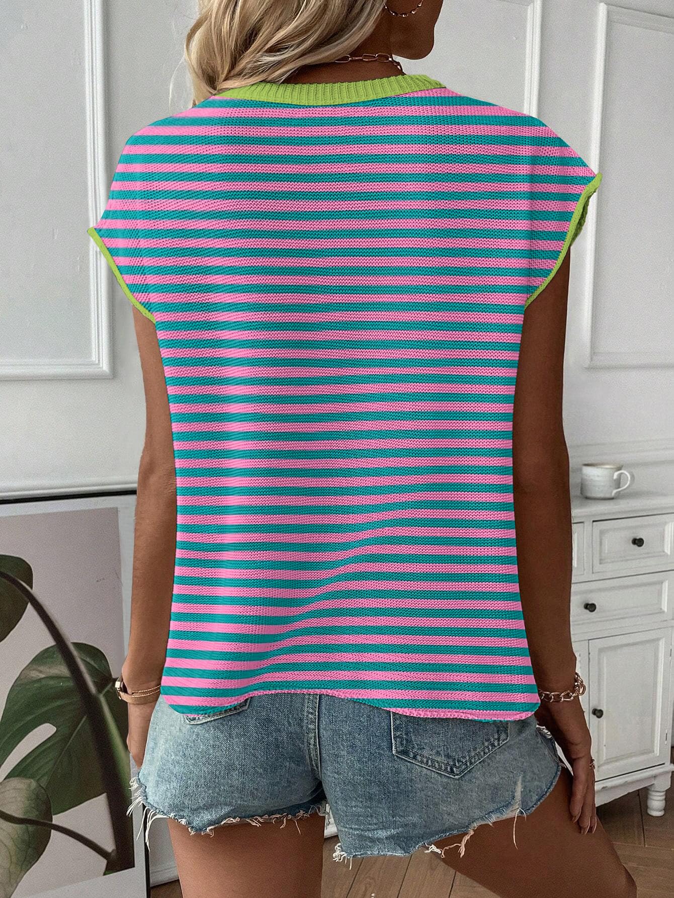 SAUKOLE Women's Sleeveless Sweater Vest Casual V Neck Cap Sleeve Knit Pullover Tank Tops 2024 Spring Clothes