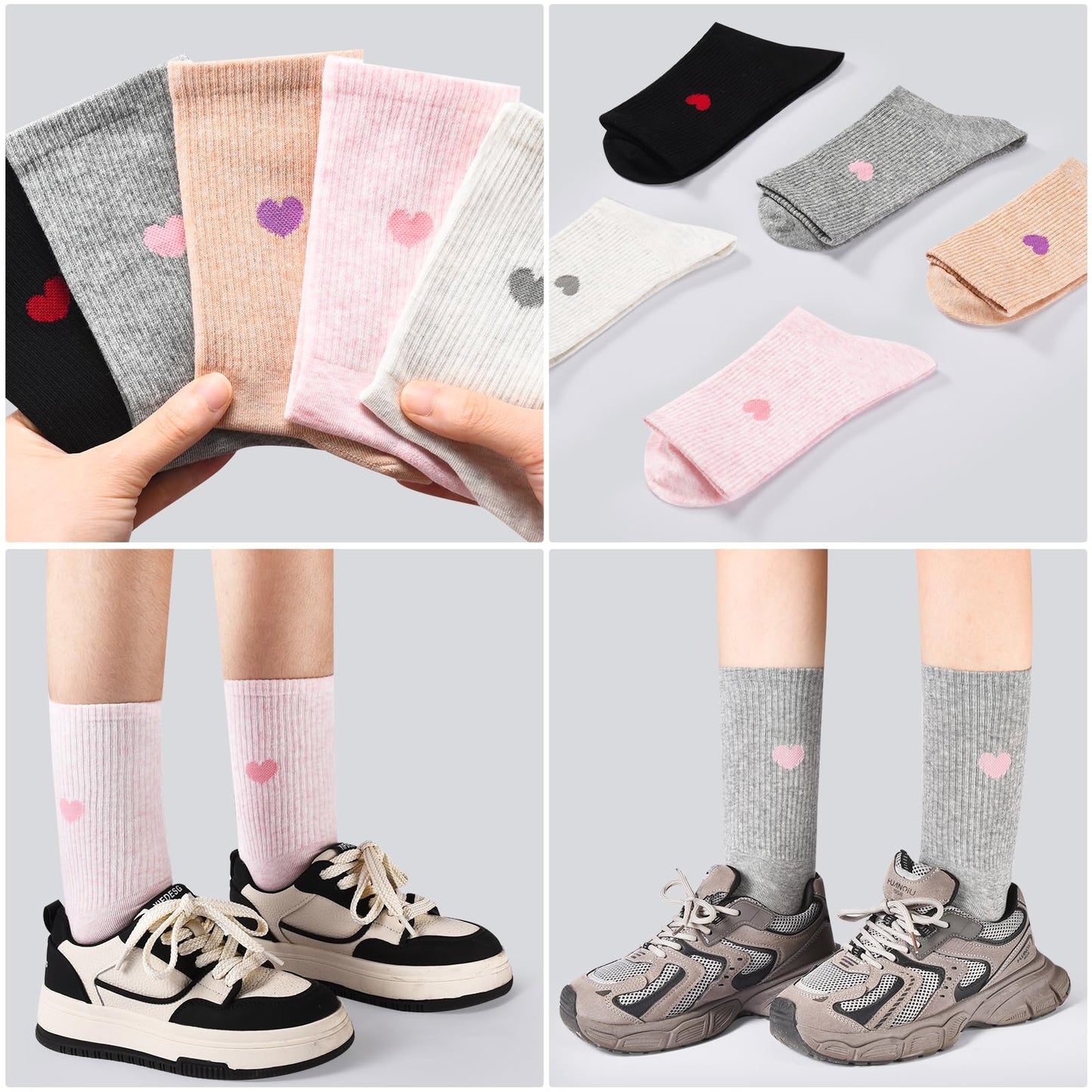 Corlap Women's Crew Calf Cotton Socks Long Fun Cute Heart Soft Dress Socks,Above Ankle High Casual Socks(5Pairs Gifts Box)