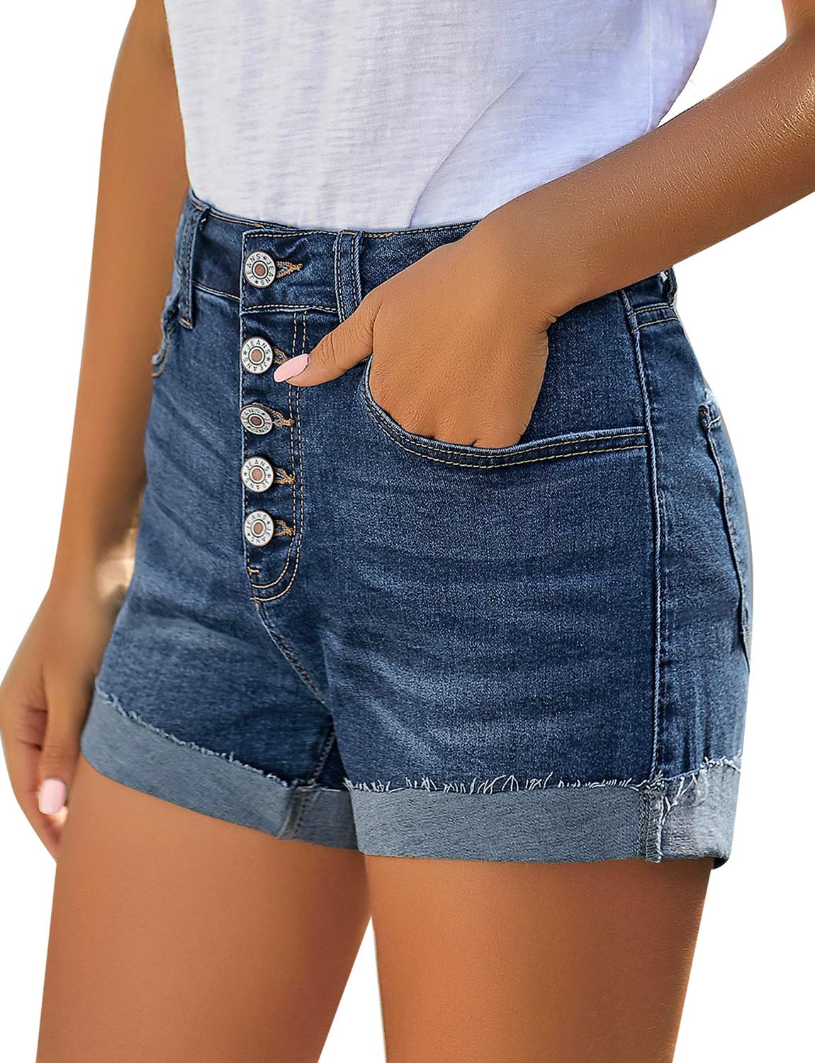 GRAPENT Women's High Waisted Ripped Stretchy Denim Hot Short Summer Jean Shorts