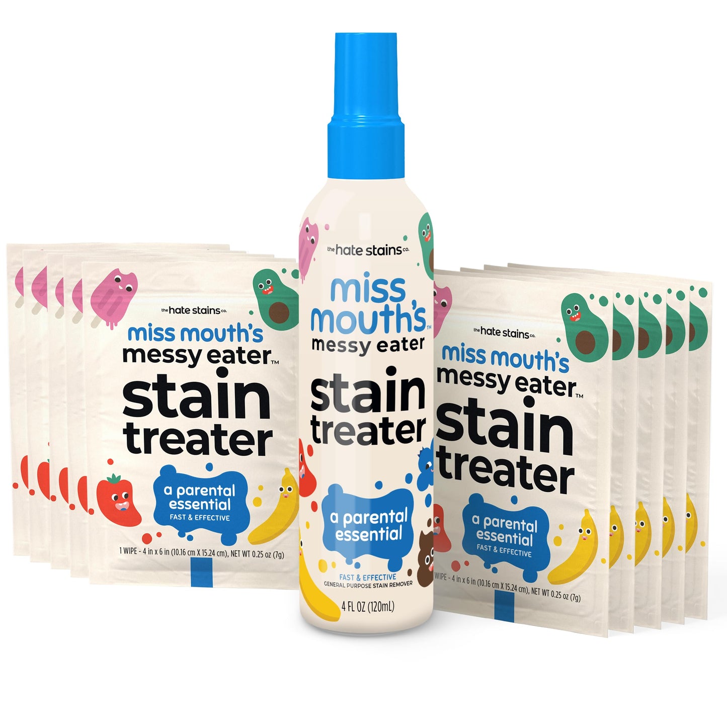 Miss Mouth's Messy Eater Stain Treater Spray - 4oz 2 Pack Stain Remover - Newborn & Baby Essentials - No Dry Cleaning Food, Grease, Coffee Off Laundry, Underwear, Fabric