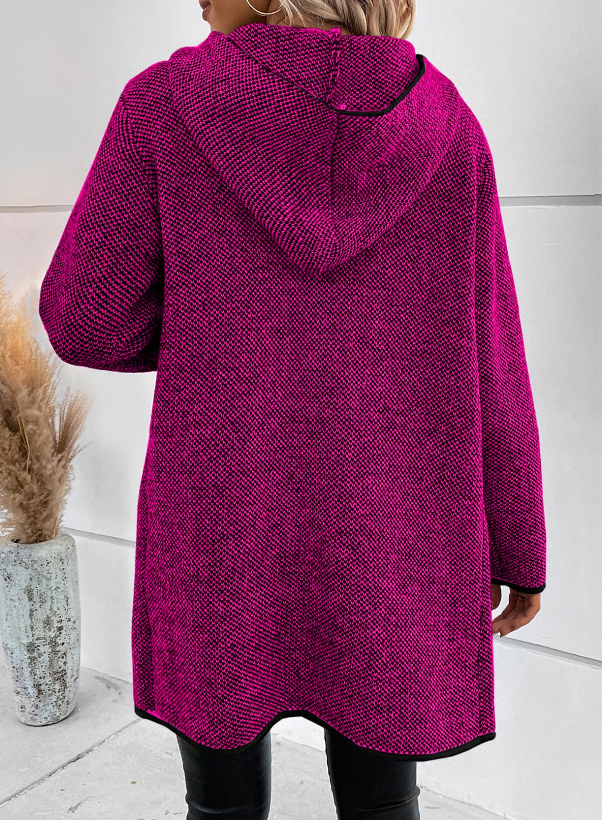 Sidefeel Women's 2024 Fall Long Sleeve Open Front Contrast Cardigan Sweaters Oversized Chunky Knit Hooded Sweaters Coat