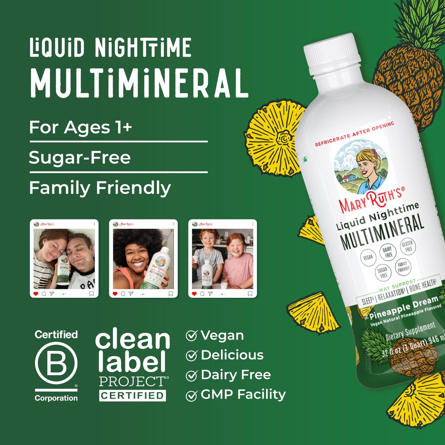 Nighttime Liquid Multimineral Sleep Supplement | Sugar Free | Calm Magnesium Citrate Sleep | NO Melatonin | Calcium Magnesium Zinc | Available in 4 Flavors | Vegan | 32 Servings