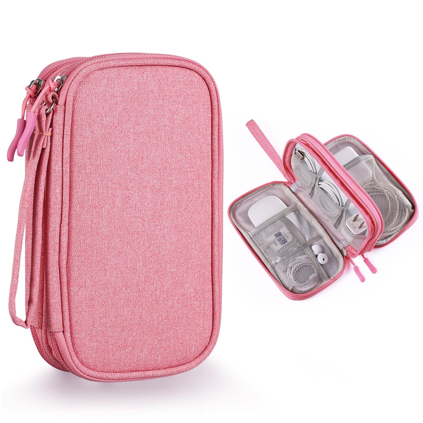 Tech Organizer Travel Case, Carry On Essentials Pouch Bag for Electronics & Accessories (Light Pink, Medium)