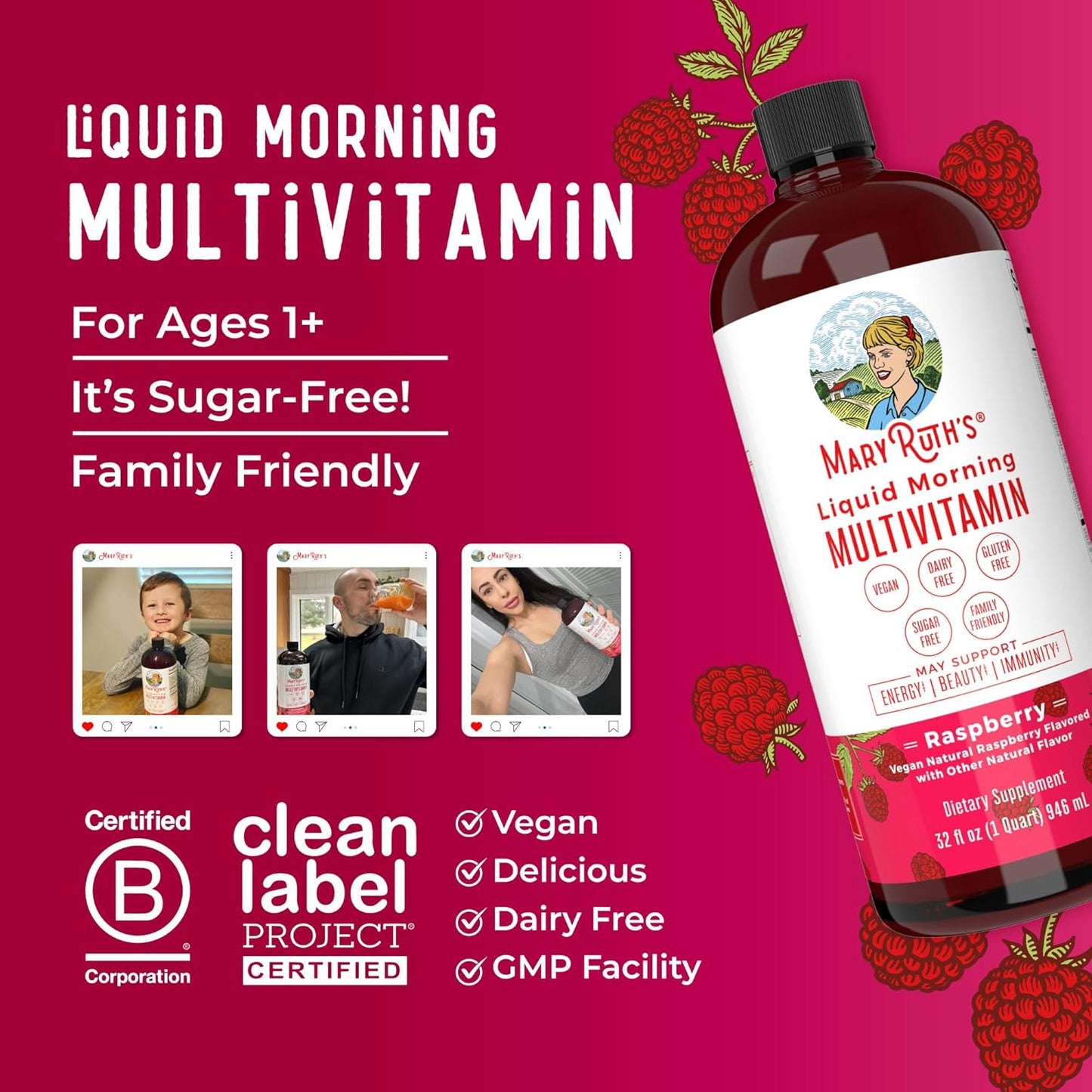 Multivitamin for Women Men & Kids | Vegan, Sugar Free | Womens Multivitamin & Multimineral | Vitamins for Women | Beauty & Energy Women's Multivitamin | Daily Multivitamins | Non-GMO | 32 Fl Oz