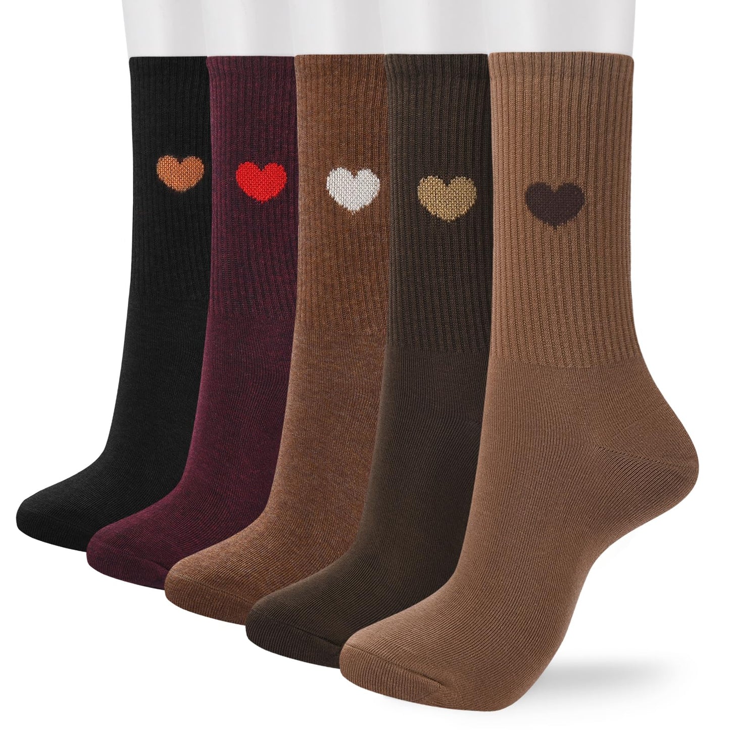 Corlap Women's Crew Calf Cotton Socks Long Fun Cute Heart Soft Dress Socks,Above Ankle High Casual Socks(5Pairs Gifts Box)