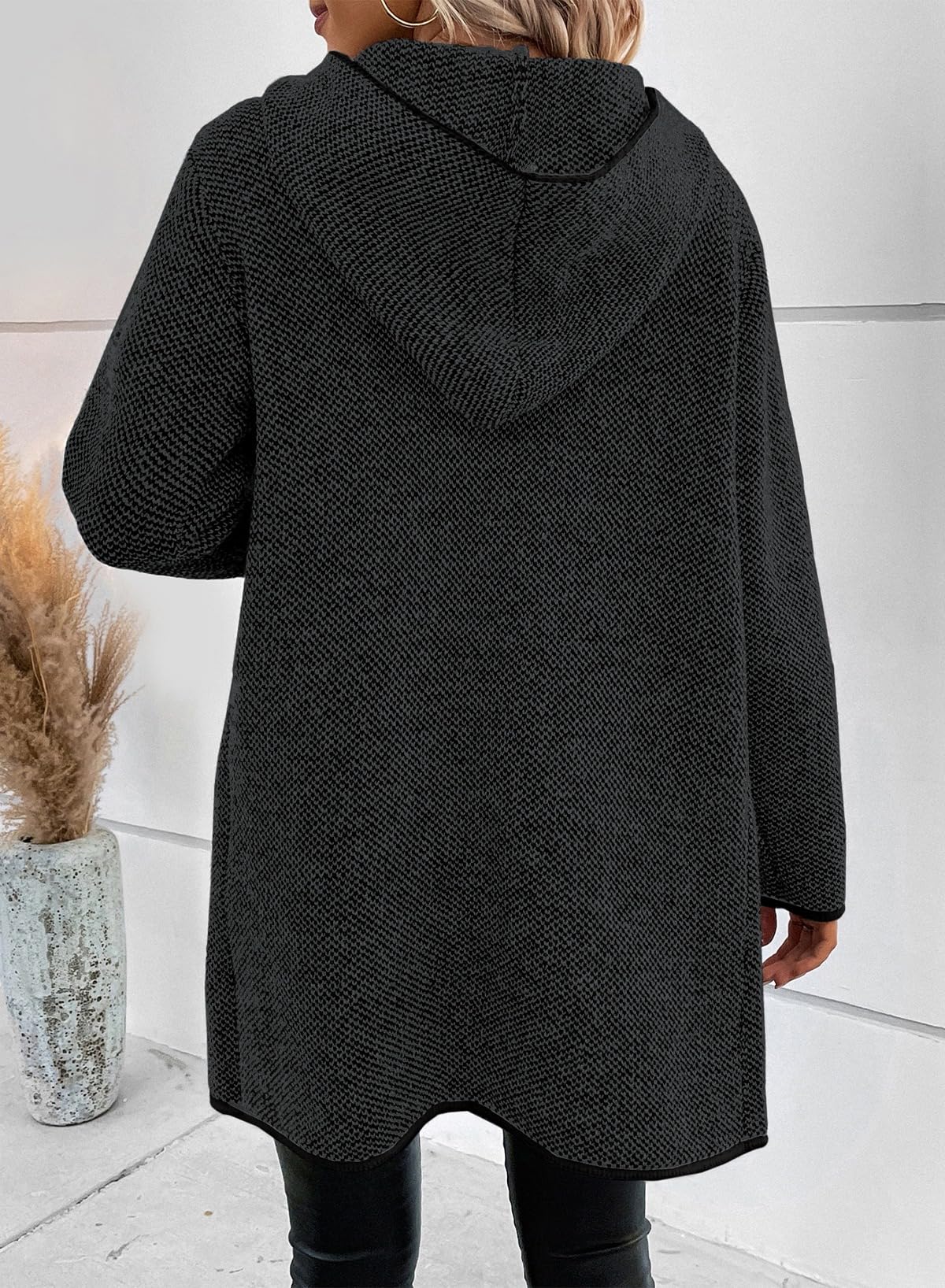Sidefeel Women's 2024 Fall Long Sleeve Open Front Contrast Cardigan Sweaters Oversized Chunky Knit Hooded Sweaters Coat