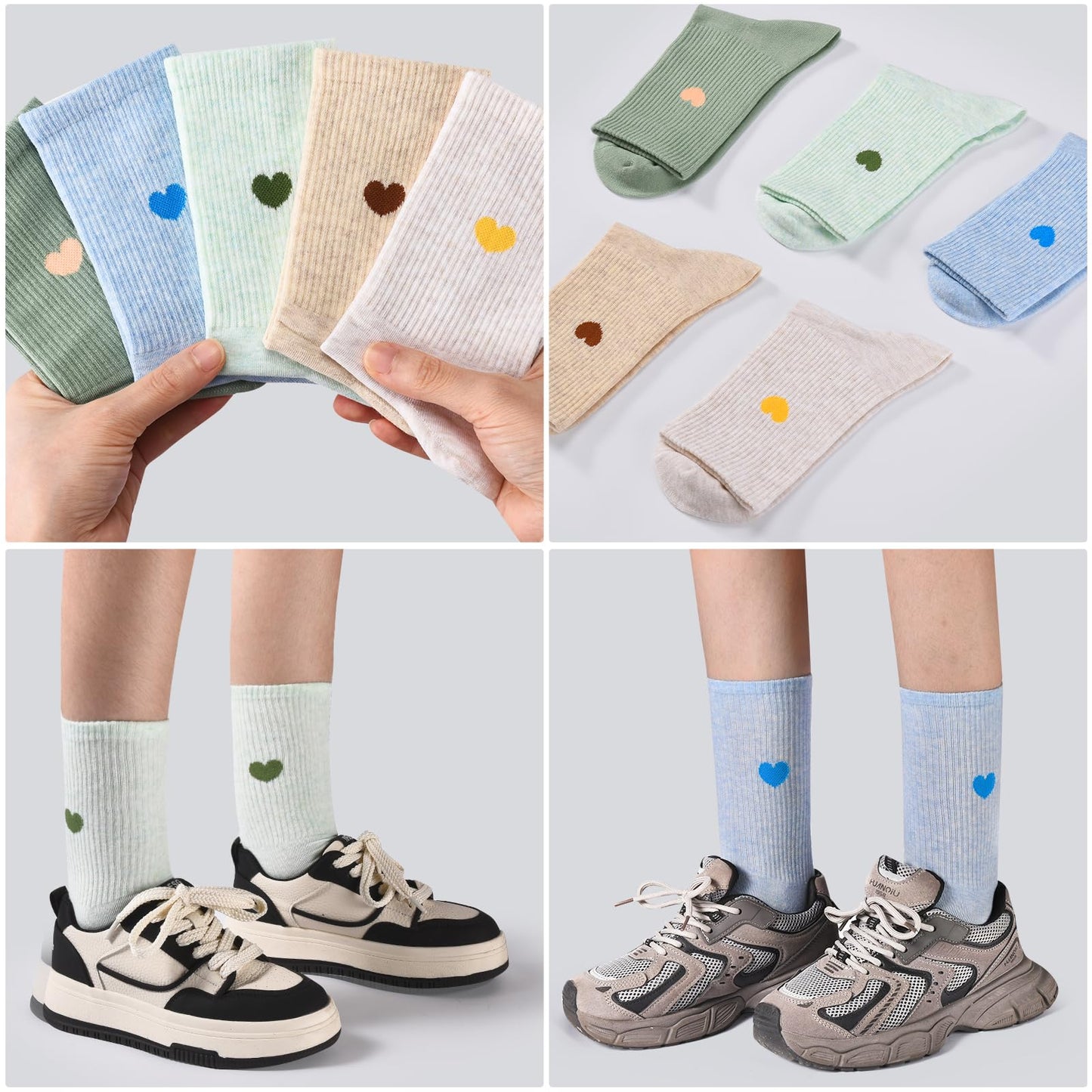 Corlap Women's Crew Calf Cotton Socks Long Fun Cute Heart Soft Dress Socks,Above Ankle High Casual Socks(5Pairs Gifts Box)