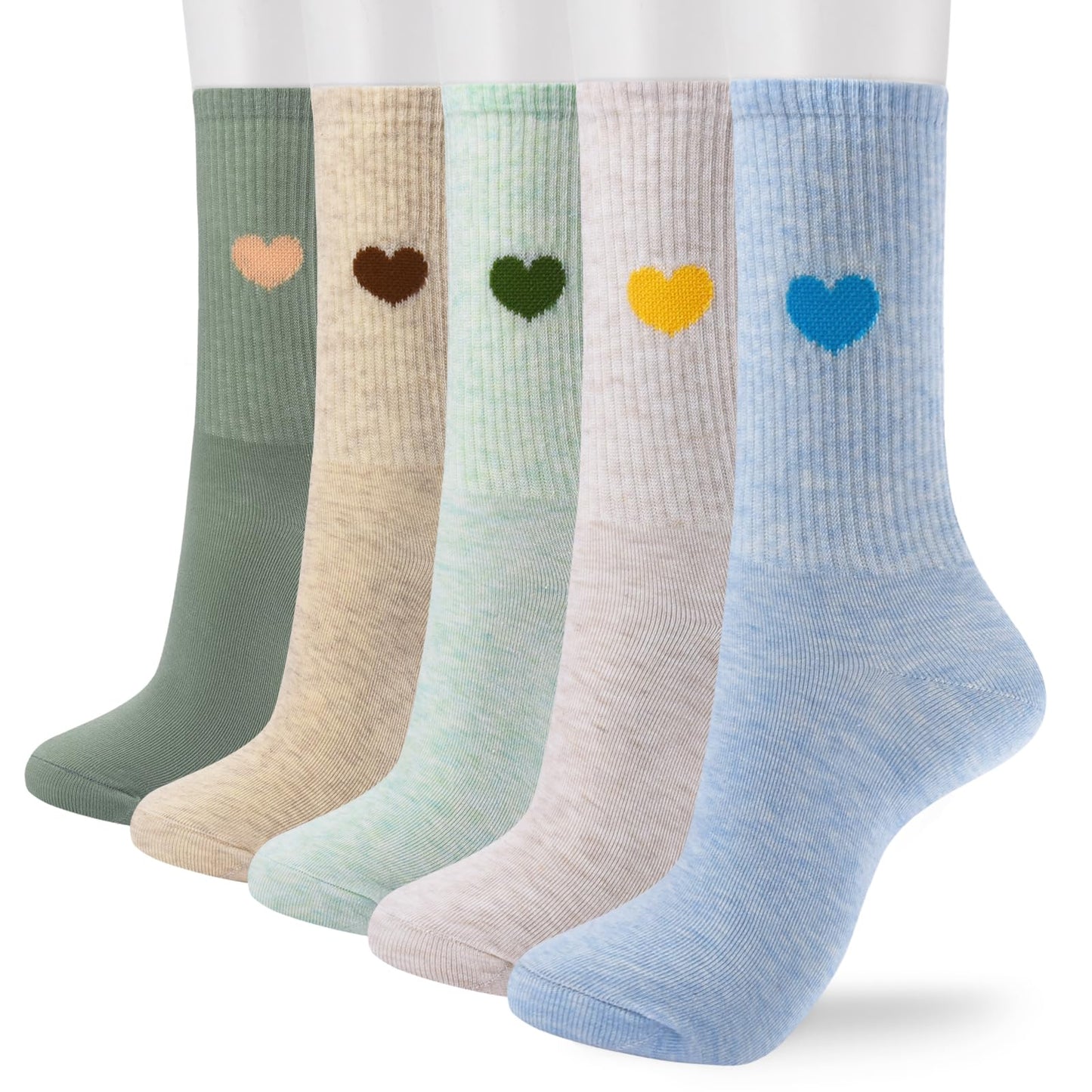 Corlap Women's Crew Calf Cotton Socks Long Fun Cute Heart Soft Dress Socks,Above Ankle High Casual Socks(5Pairs Gifts Box)