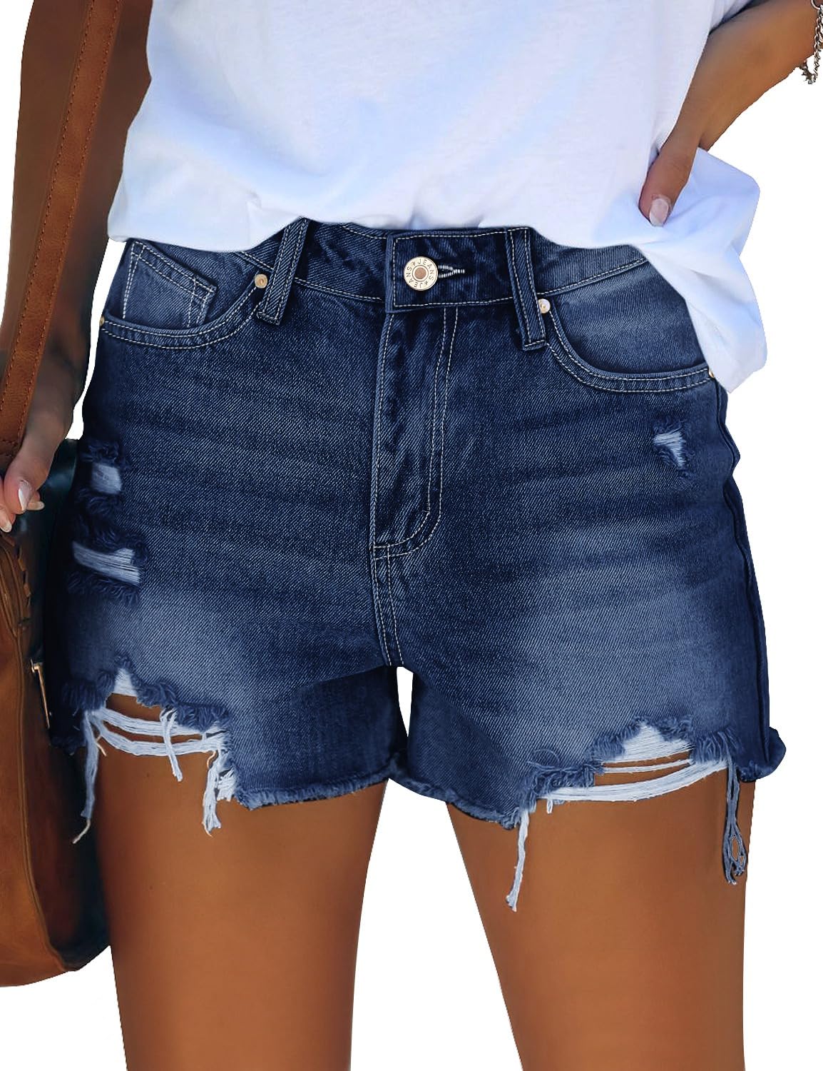 GRAPENT Women's High Waisted Ripped Stretchy Denim Hot Short Summer Jean Shorts