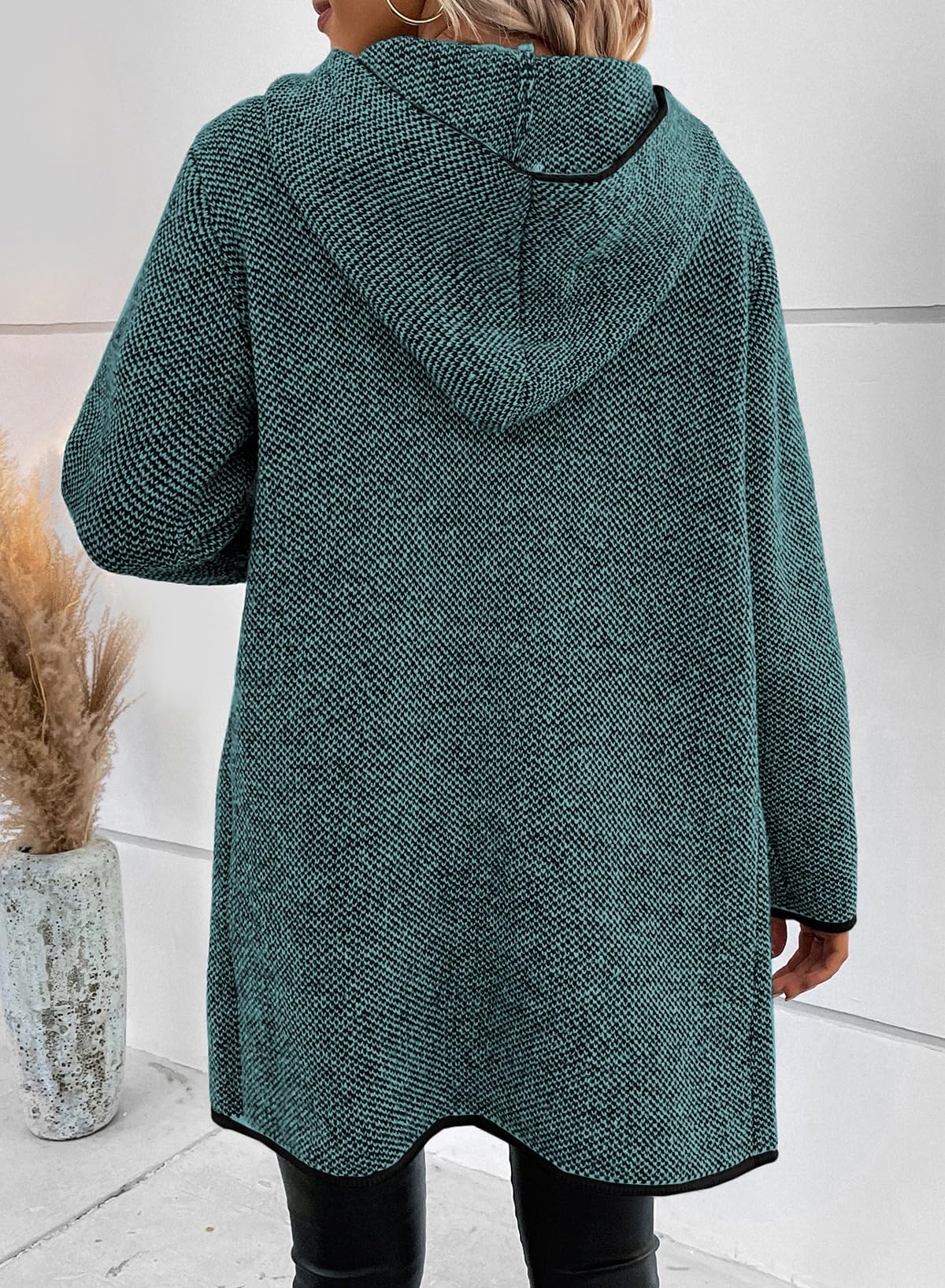Sidefeel Women's 2024 Fall Long Sleeve Open Front Contrast Cardigan Sweaters Oversized Chunky Knit Hooded Sweaters Coat