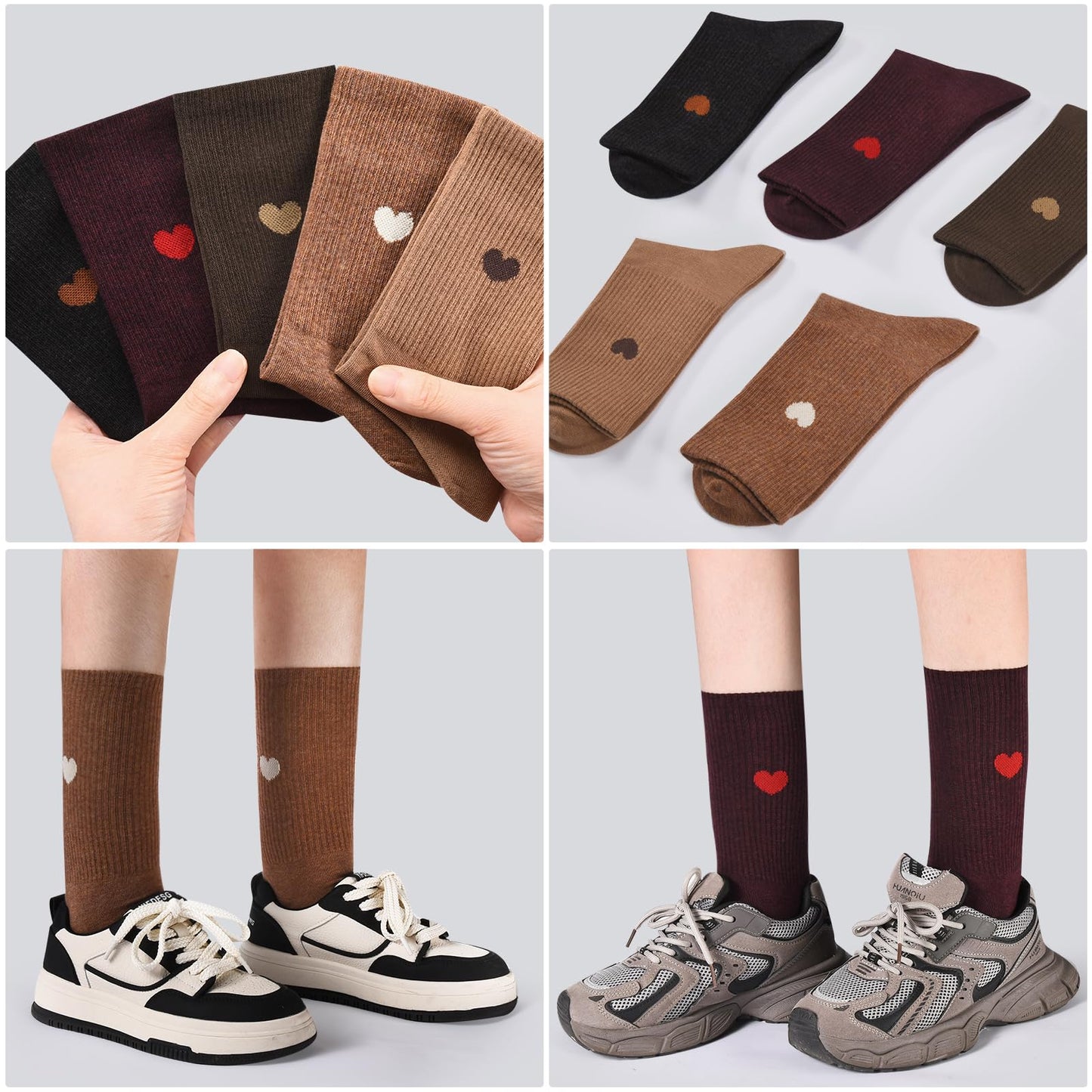 Corlap Women's Crew Calf Cotton Socks Long Fun Cute Heart Soft Dress Socks,Above Ankle High Casual Socks(5Pairs Gifts Box)