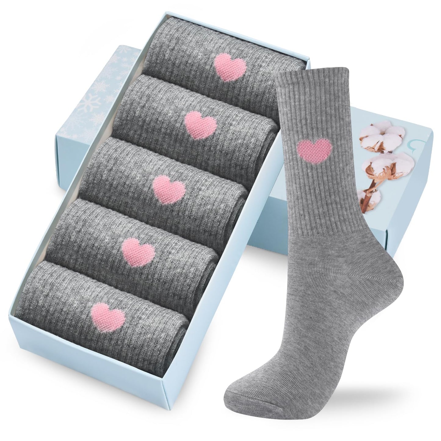 Corlap Women's Crew Calf Cotton Socks Long Fun Cute Heart Soft Dress Socks,Above Ankle High Casual Socks(5Pairs Gifts Box)