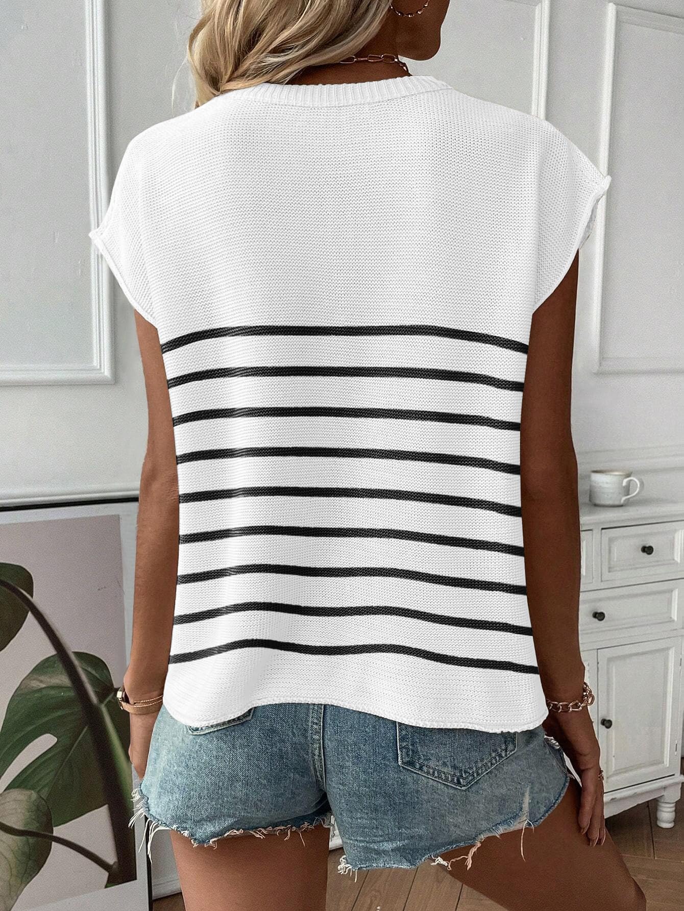 SAUKOLE Women's Sleeveless Sweater Vest Casual V Neck Cap Sleeve Knit Pullover Tank Tops 2024 Spring Clothes