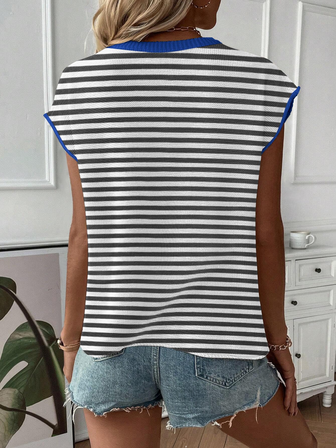 SAUKOLE Women's Sleeveless Sweater Vest Casual V Neck Cap Sleeve Knit Pullover Tank Tops 2024 Spring Clothes