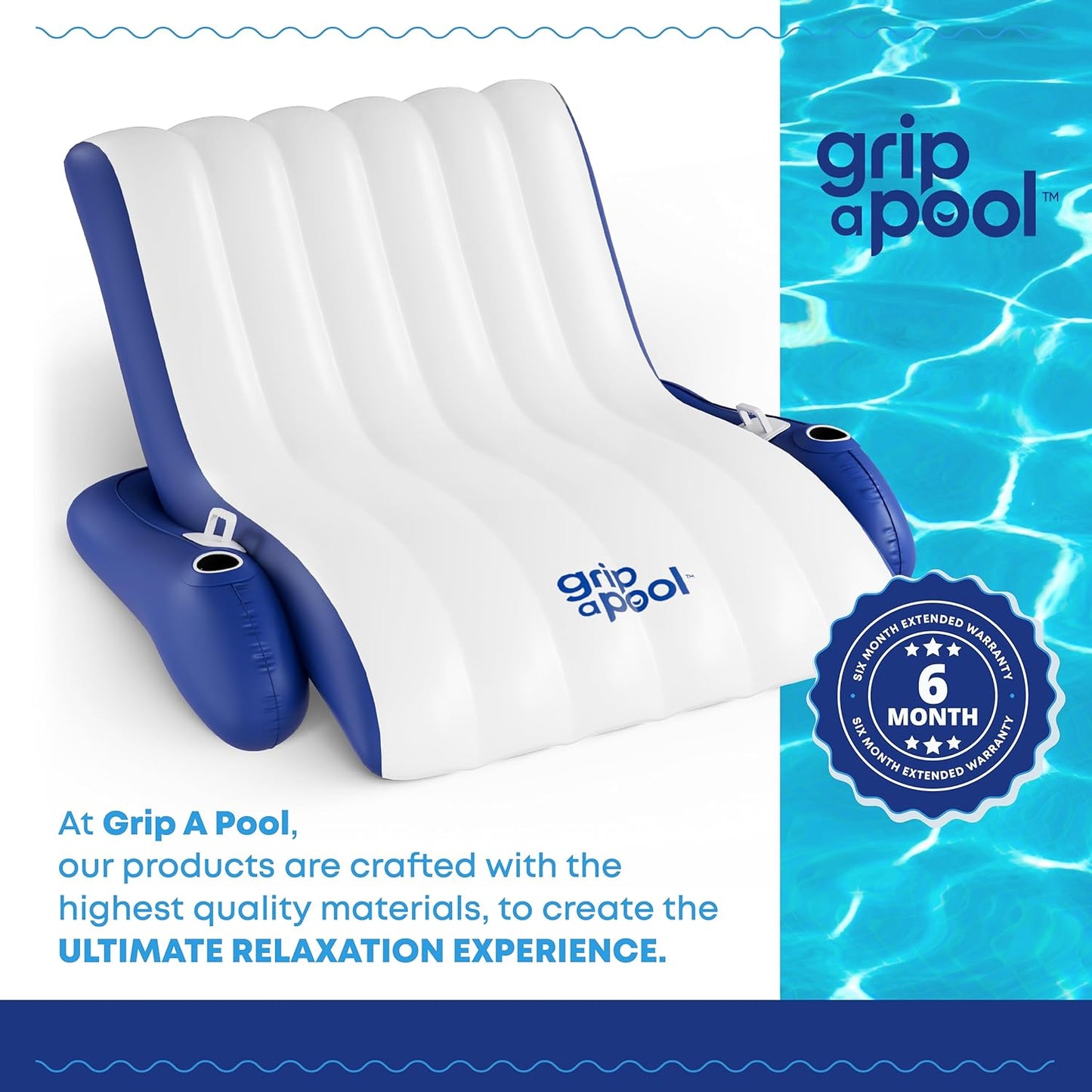 Inflatable Luxury Pool Chair Recliner Float for 1-2 Adults, Extra Large Heavy Duty Pool Lounge Float Raft for Pool Floating, Lake, River, Beach