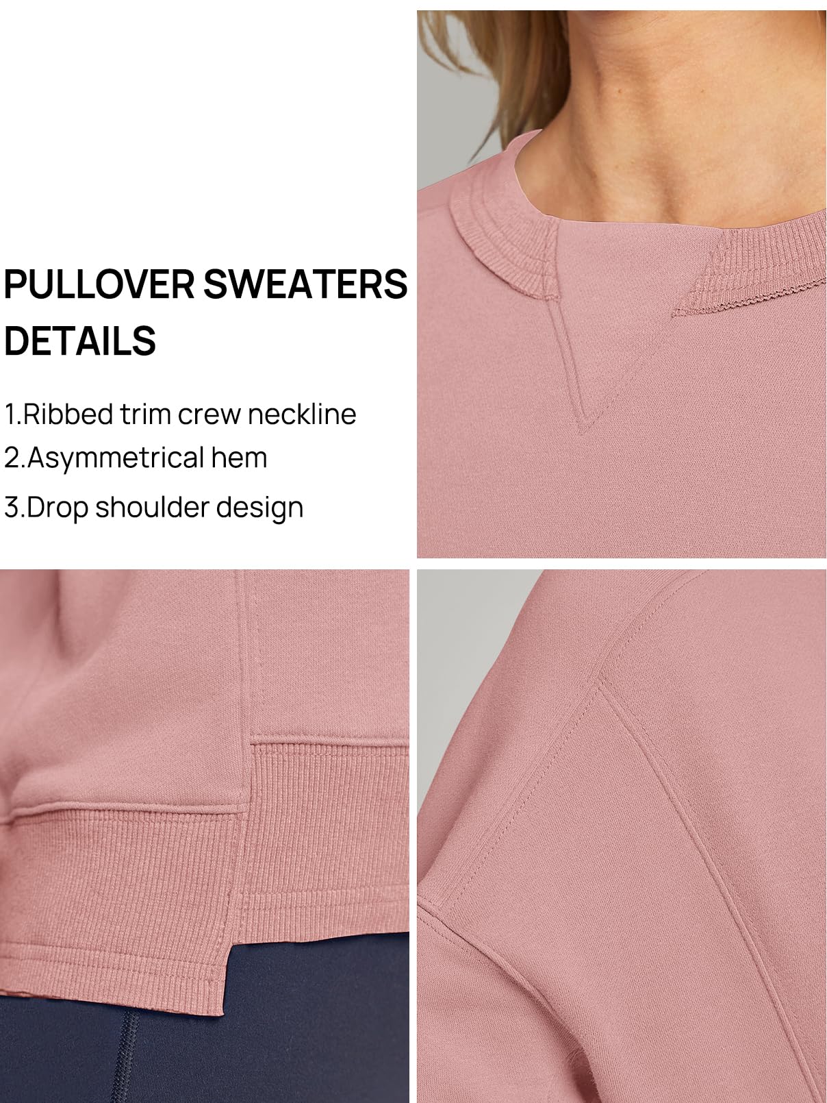 MEROKEETY Women's Oversized Cropped Sweatshirts Crewneck Fleece Workout Pullover Sweater Fall Outfits