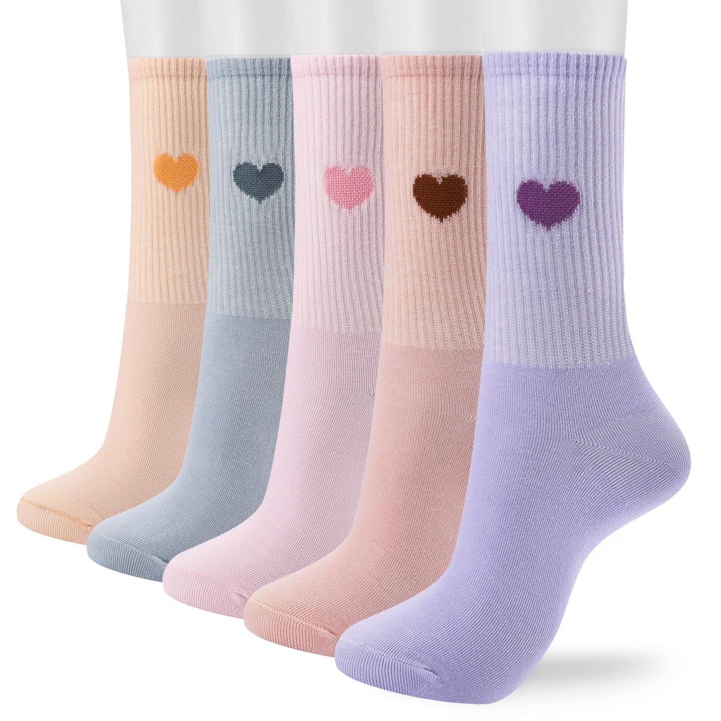 Corlap Women's Crew Calf Cotton Socks Long Fun Cute Heart Soft Dress Socks,Above Ankle High Casual Socks(5Pairs Gifts Box)