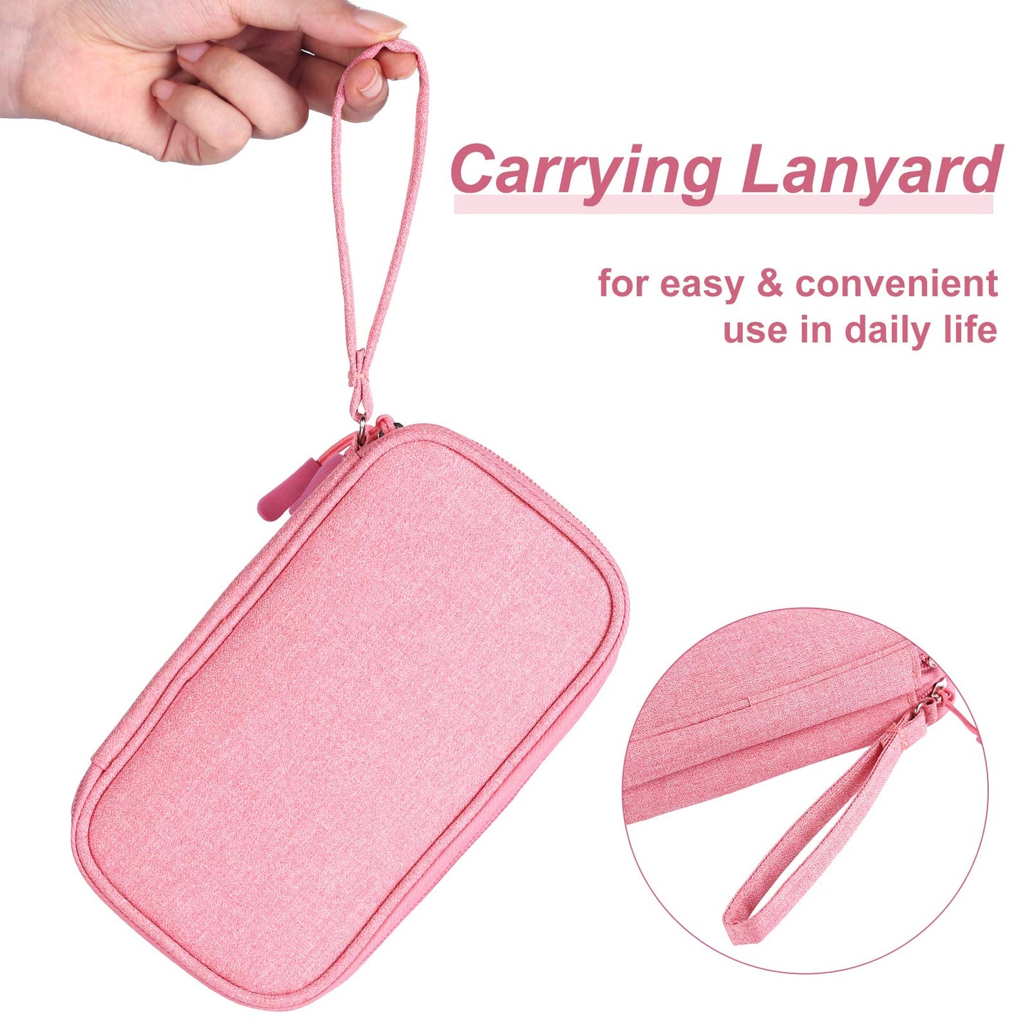 Tech Organizer Travel Case, Carry On Essentials Pouch Bag for Electronics & Accessories (Light Pink, Medium)