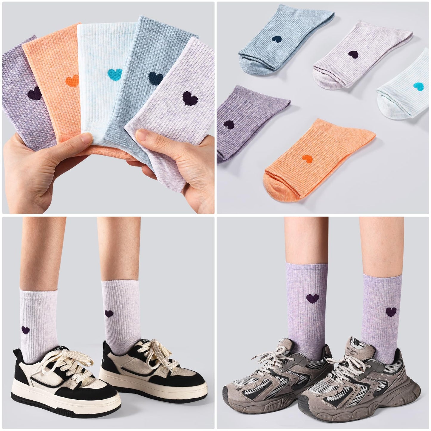 Corlap Women's Crew Calf Cotton Socks Long Fun Cute Heart Soft Dress Socks,Above Ankle High Casual Socks(5Pairs Gifts Box)