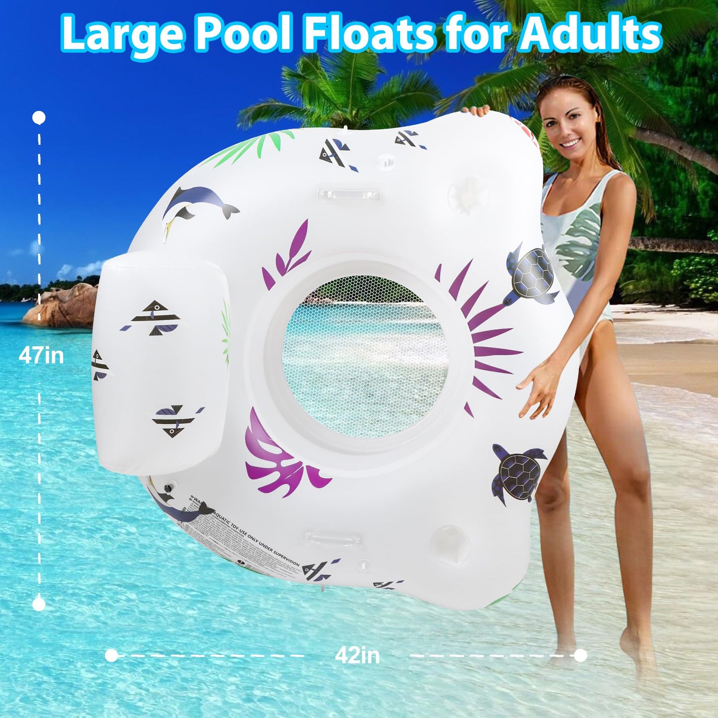 Inflatable Pool Floats Chair with Color Changing Light, Solar Powered Water Floats for Adults with 2 Cup Holders & 2 Armrests, Beach Float Pool Sofa, Pool Raft Lounge Pool Floaties for Adult