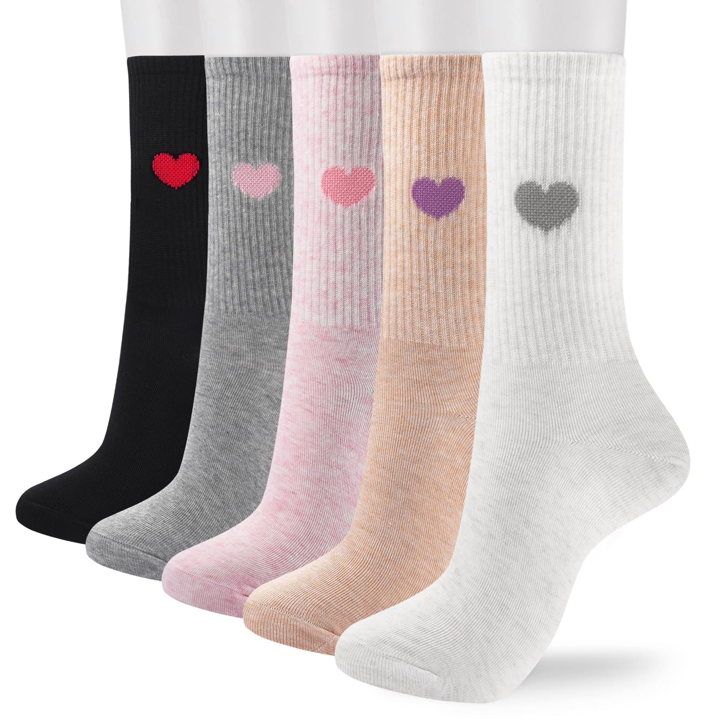 Corlap Women's Crew Calf Cotton Socks Long Fun Cute Heart Soft Dress Socks,Above Ankle High Casual Socks(5Pairs Gifts Box)
