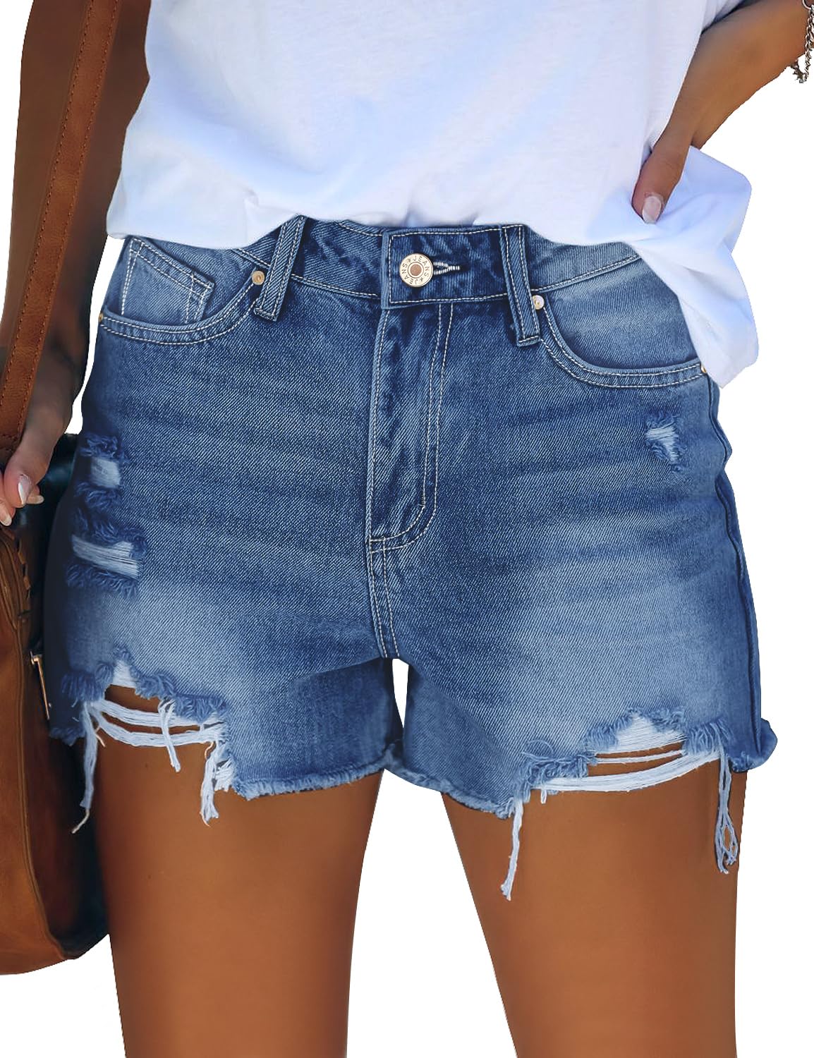 GRAPENT Women's High Waisted Ripped Stretchy Denim Hot Short Summer Jean Shorts