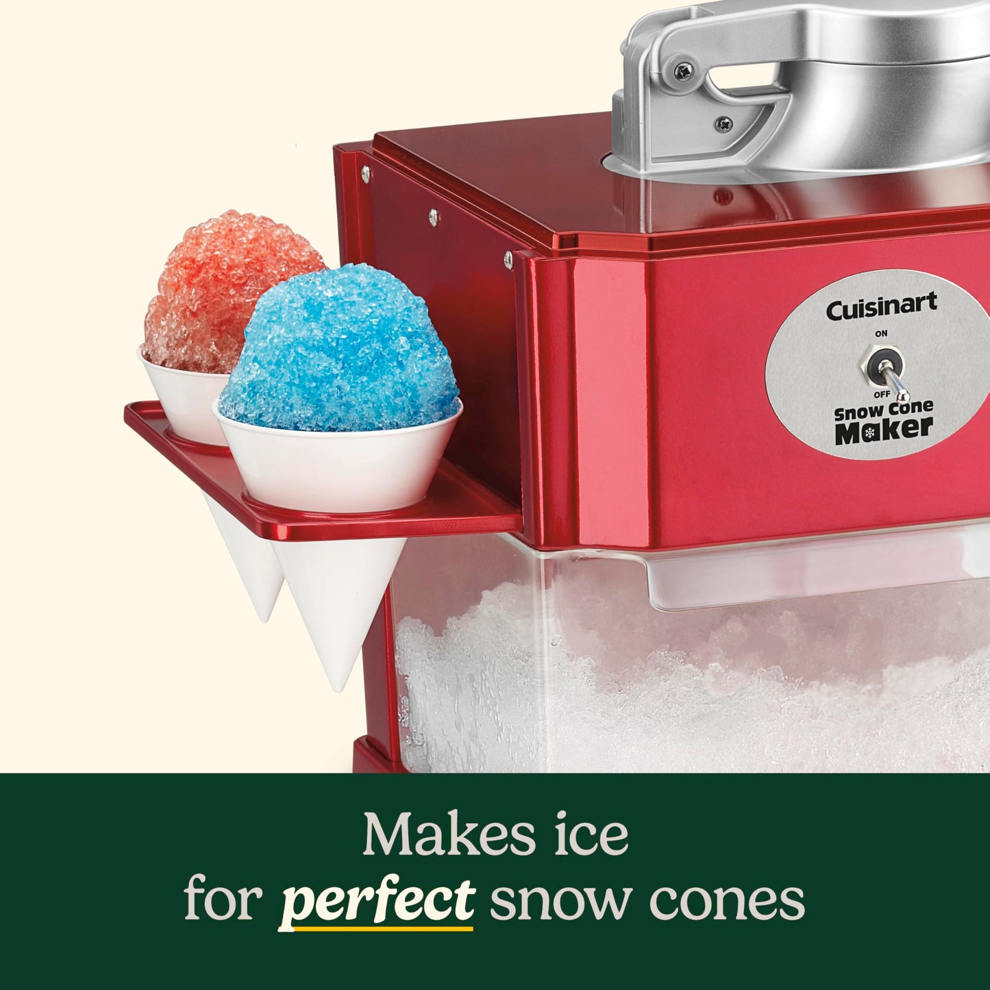 Cuisinart Snow Cone Machine - Makes 5 Icy Cones for Slushies & Frozen Drinks - Includes Reusable & Paper Cones, Red, SCM-10P1