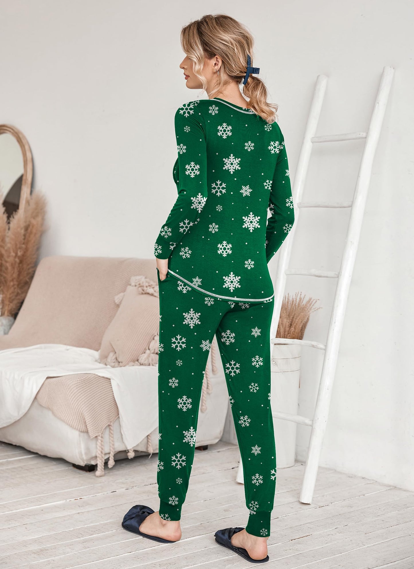 Ekouaer Pajamas Women's Long Sleeve Pj Set Soft 2 Piece Loungewear Sleepwear with Jogger Pants XS-3XL