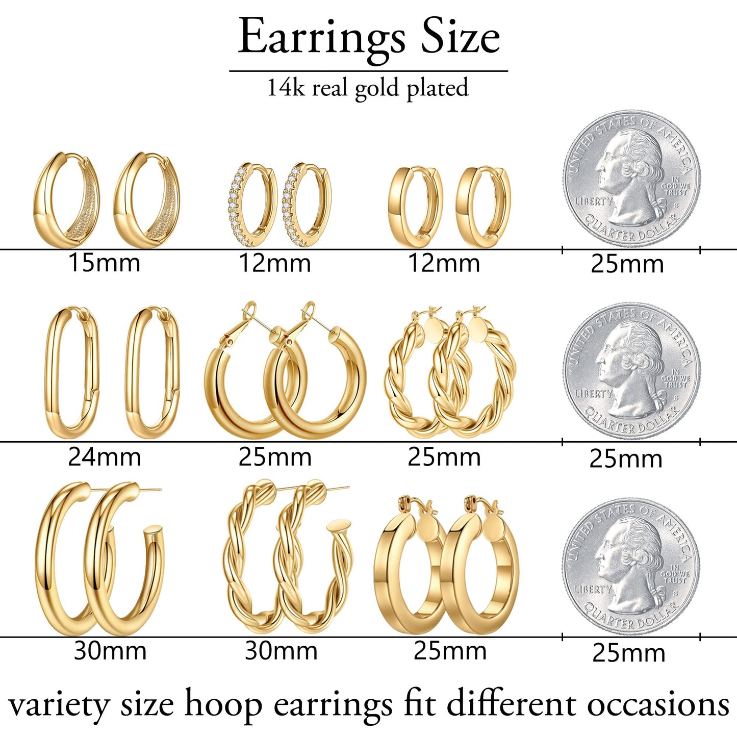 Yesteel 9 Pairs Gold Hoop Earrings for Women, 14K Real Gold Plated Chunky Hoop Earrings Set for Women Hypoallergenic Thick Lightweight Hoop Earrings for Women Gold Jewelry Gifts