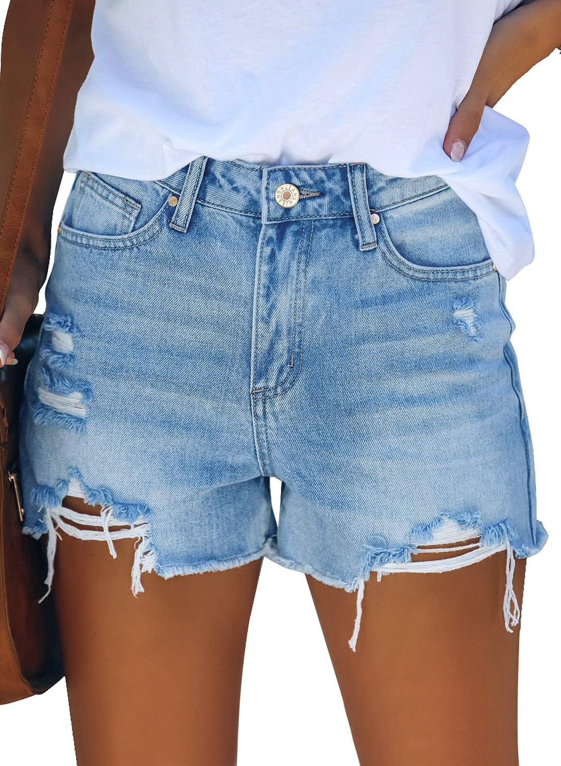 GRAPENT Women's High Waisted Ripped Stretchy Denim Hot Short Summer Jean Shorts