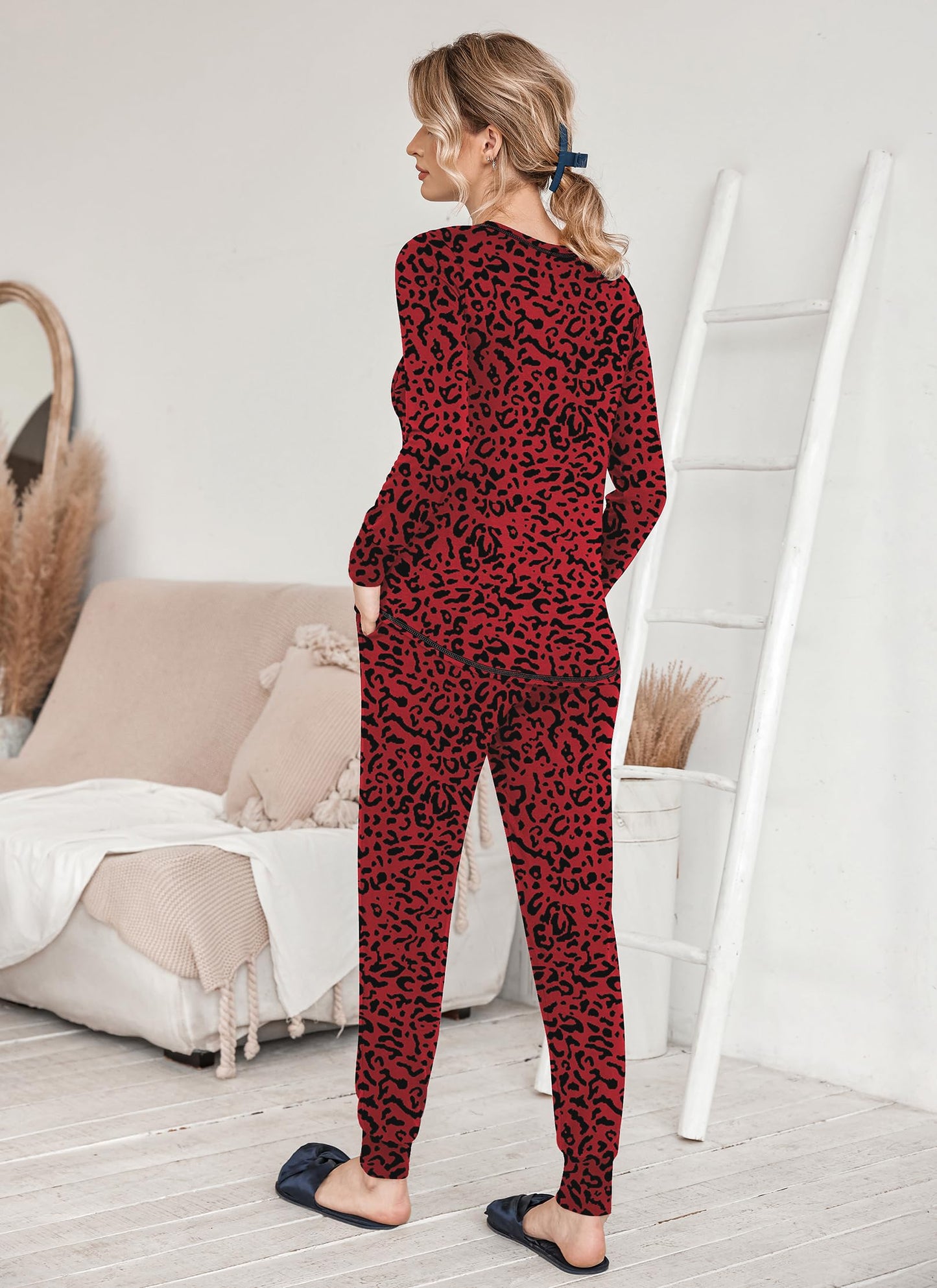 Ekouaer Pajamas Women's Long Sleeve Pj Set Soft 2 Piece Loungewear Sleepwear with Jogger Pants XS-3XL