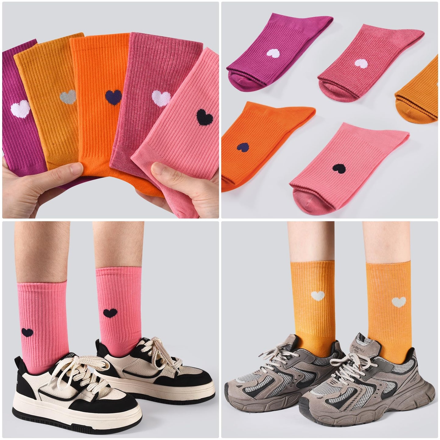 Corlap Women's Crew Calf Cotton Socks Long Fun Cute Heart Soft Dress Socks,Above Ankle High Casual Socks(5Pairs Gifts Box)