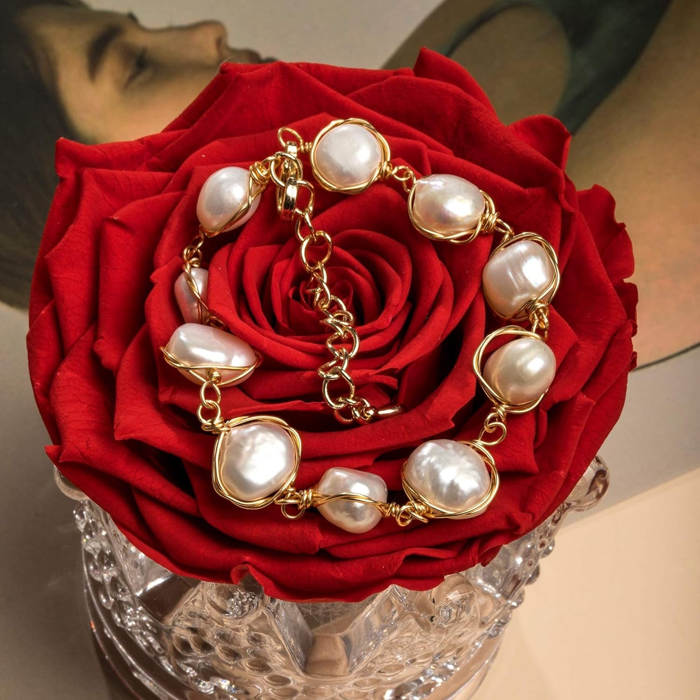 Cowlyn Pearl Bracelet Baroque Cultured Handmade Wind Bossimi 18K Gold Plated Work Around Silk Adjustable Charm Fashion Valentine Delicate Vintage Jewelry