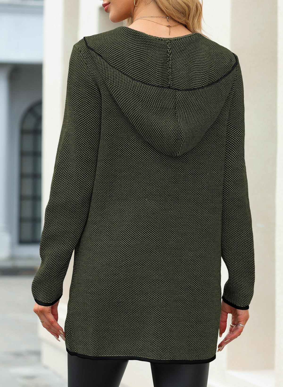 Sidefeel Women's 2024 Fall Long Sleeve Open Front Contrast Cardigan Sweaters Oversized Chunky Knit Hooded Sweaters Coat