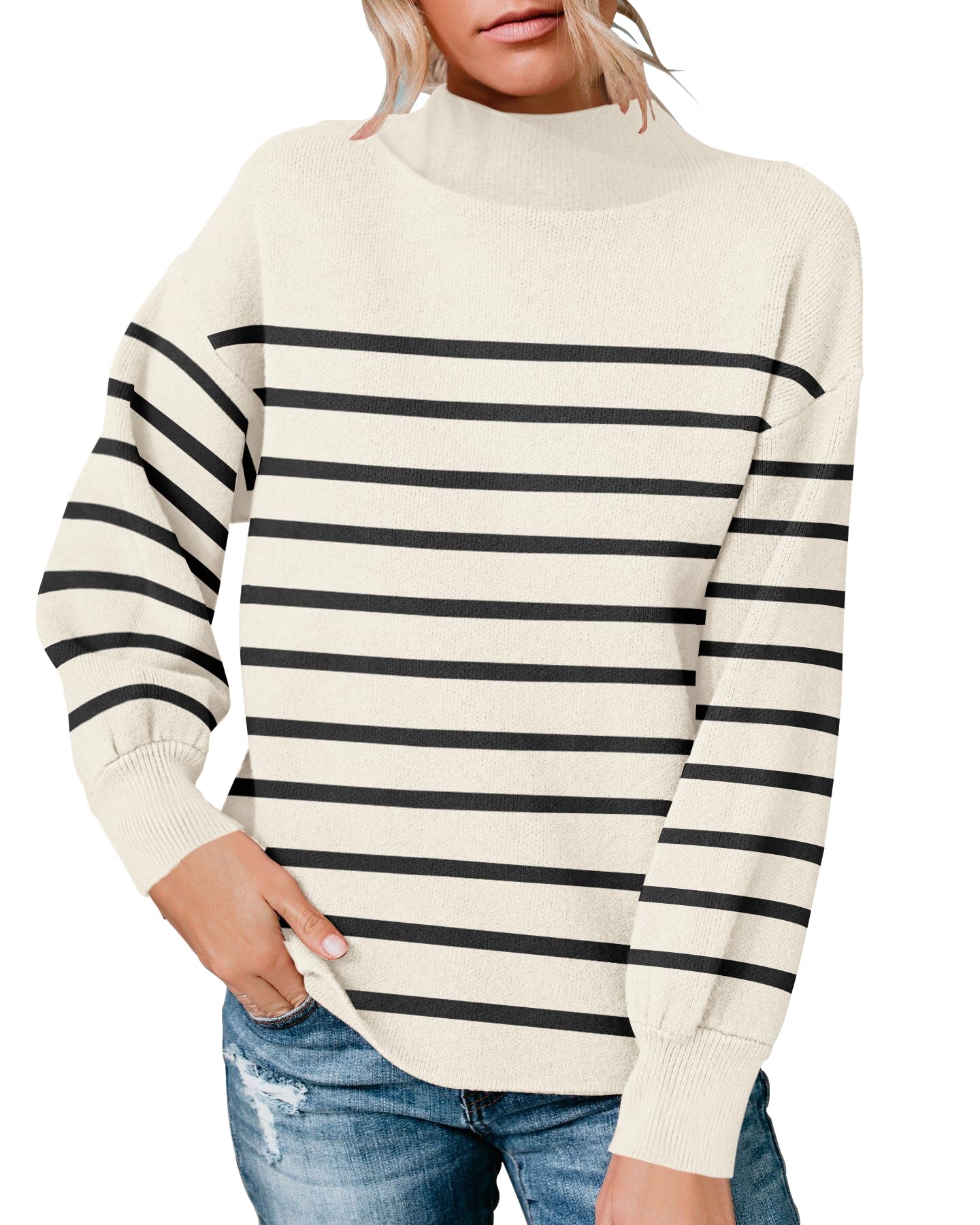 Womens Long Sleeve Sweater Loose Casual Turtleneck Soft Knitted Outwear Solid Knit Pullover Top