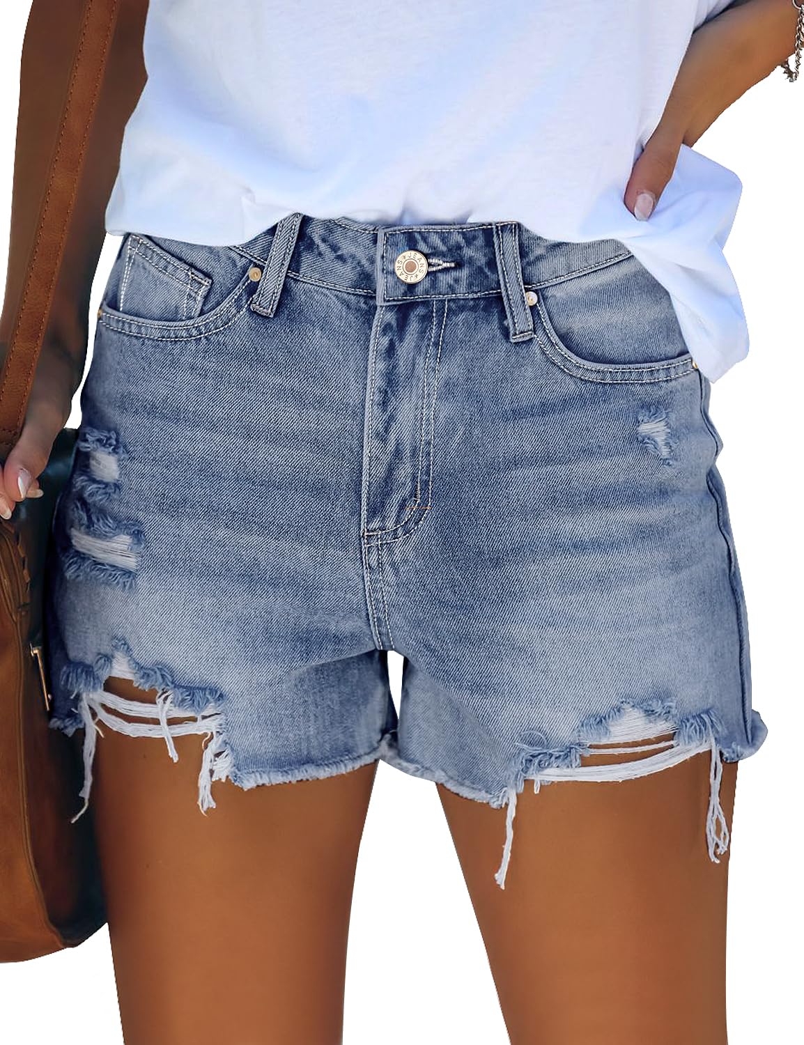 GRAPENT Women's High Waisted Ripped Stretchy Denim Hot Short Summer Jean Shorts