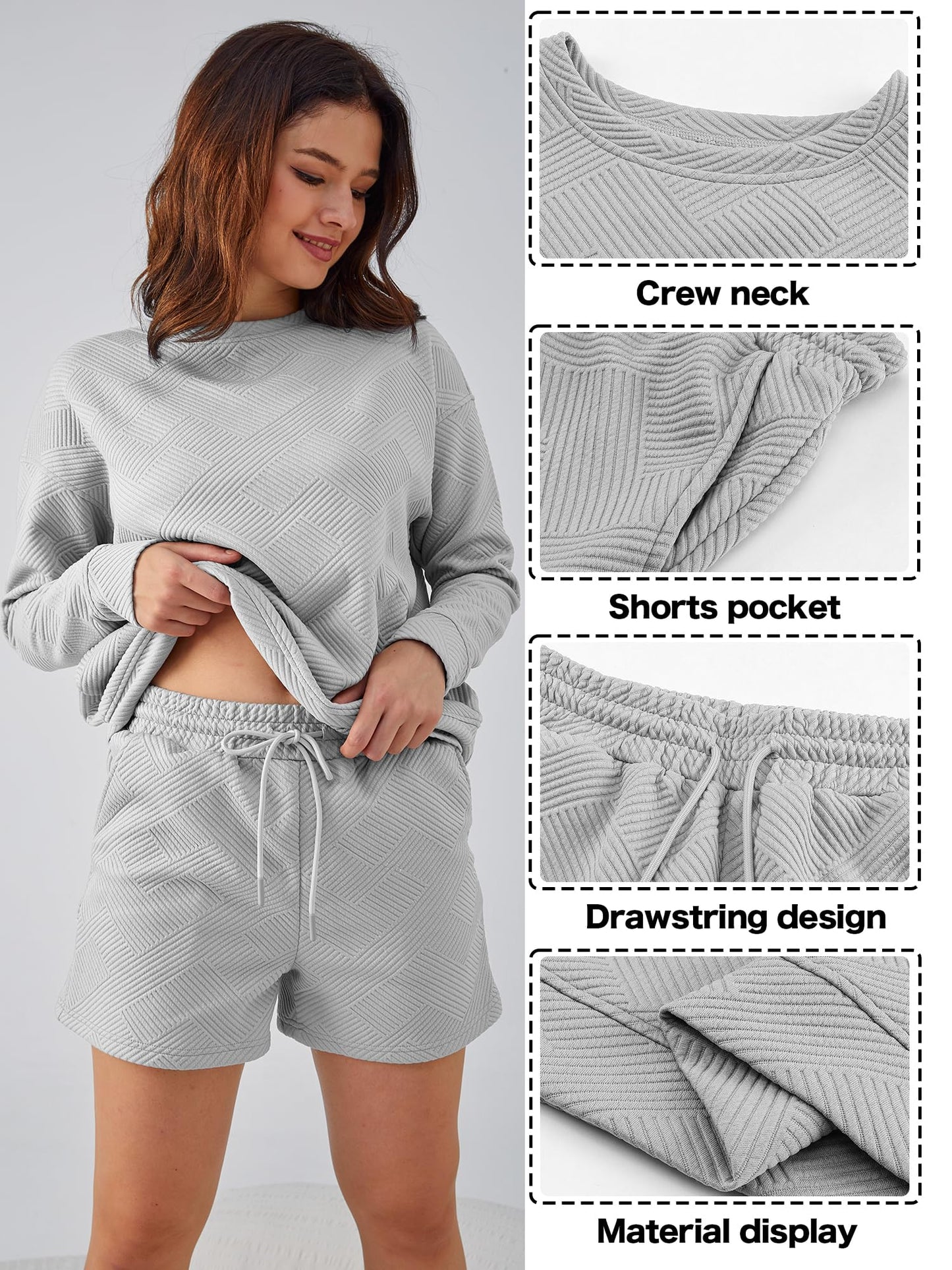 FUPHINE Women 2 Piece Outfits Sweatsuit Long Sleeve Button Down Pullover and Shorts Set with Pockets