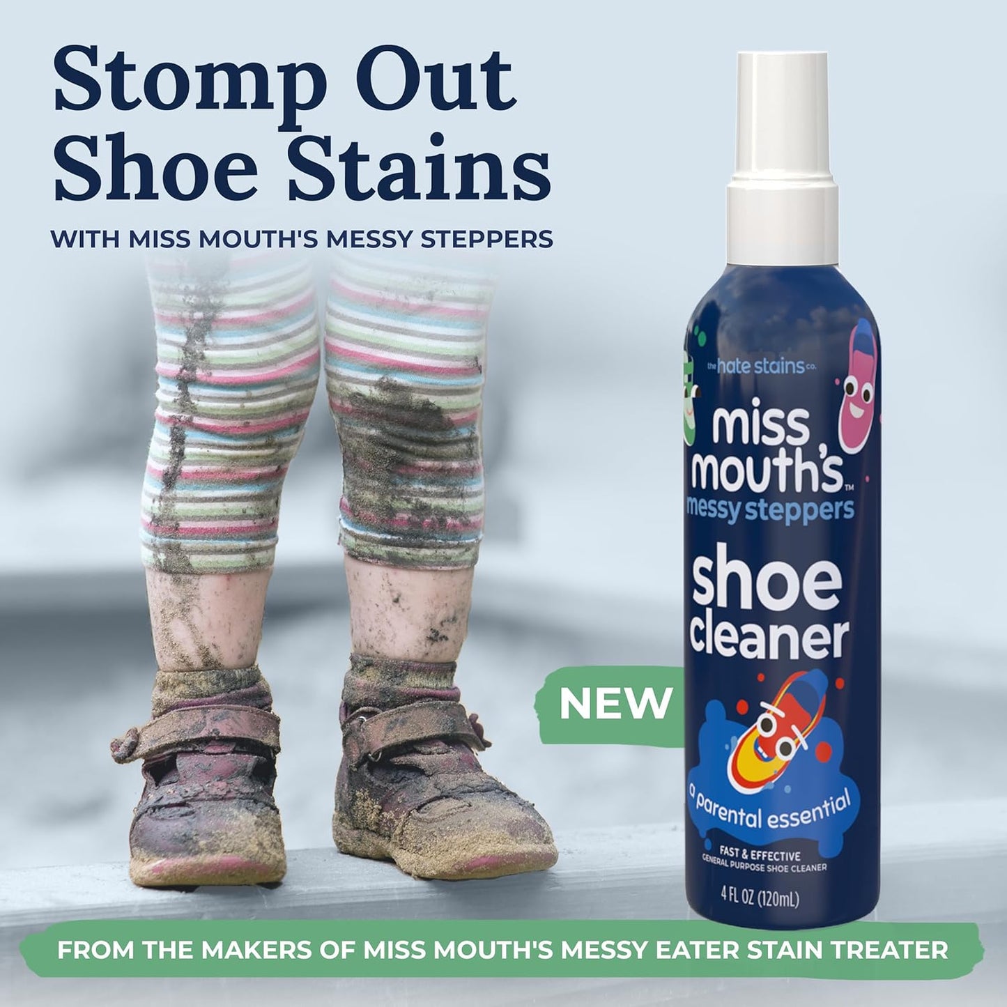 Miss Mouth's Messy Steppers Shoe Cleaner - 4oz Spray Ready To Use Sneaker Cleaner for Rubber, Canvas, Leather to Remove Dirt, Grass, Scuffs from the makers of Miss Mouth's Messy Eater Stain Treater