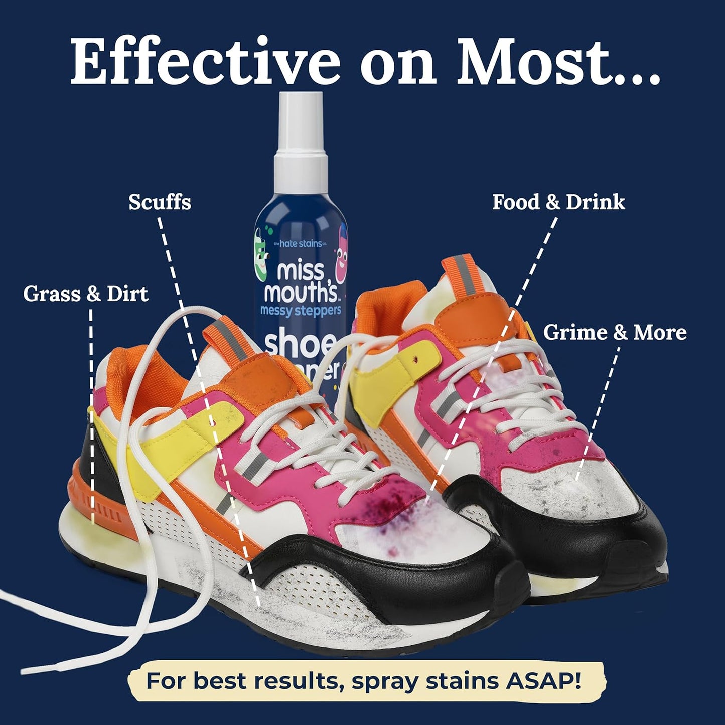 Miss Mouth's Messy Steppers Shoe Cleaner - 4oz Spray Ready To Use Sneaker Cleaner for Rubber, Canvas, Leather to Remove Dirt, Grass, Scuffs from the makers of Miss Mouth's Messy Eater Stain Treater