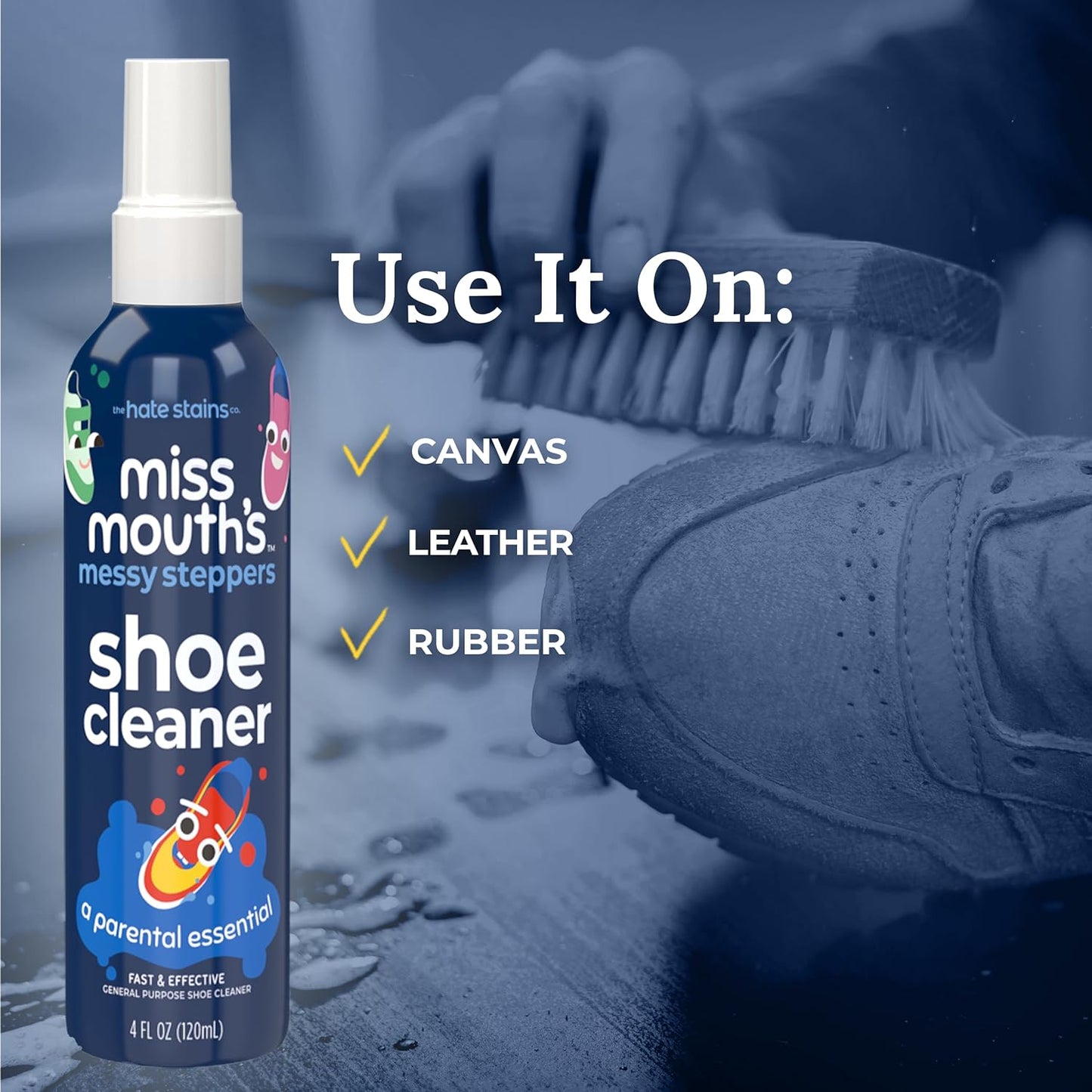 Miss Mouth's Messy Steppers Shoe Cleaner - 4oz Spray Ready To Use Sneaker Cleaner for Rubber, Canvas, Leather to Remove Dirt, Grass, Scuffs from the makers of Miss Mouth's Messy Eater Stain Treater