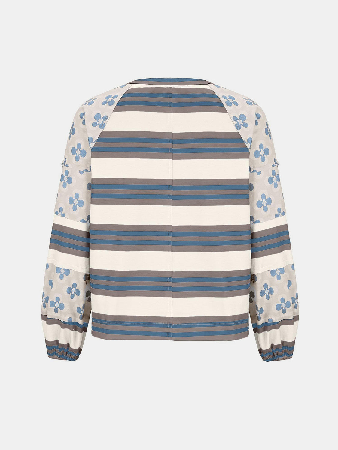 Flower & Striped Print Round Neck Sweatshirt