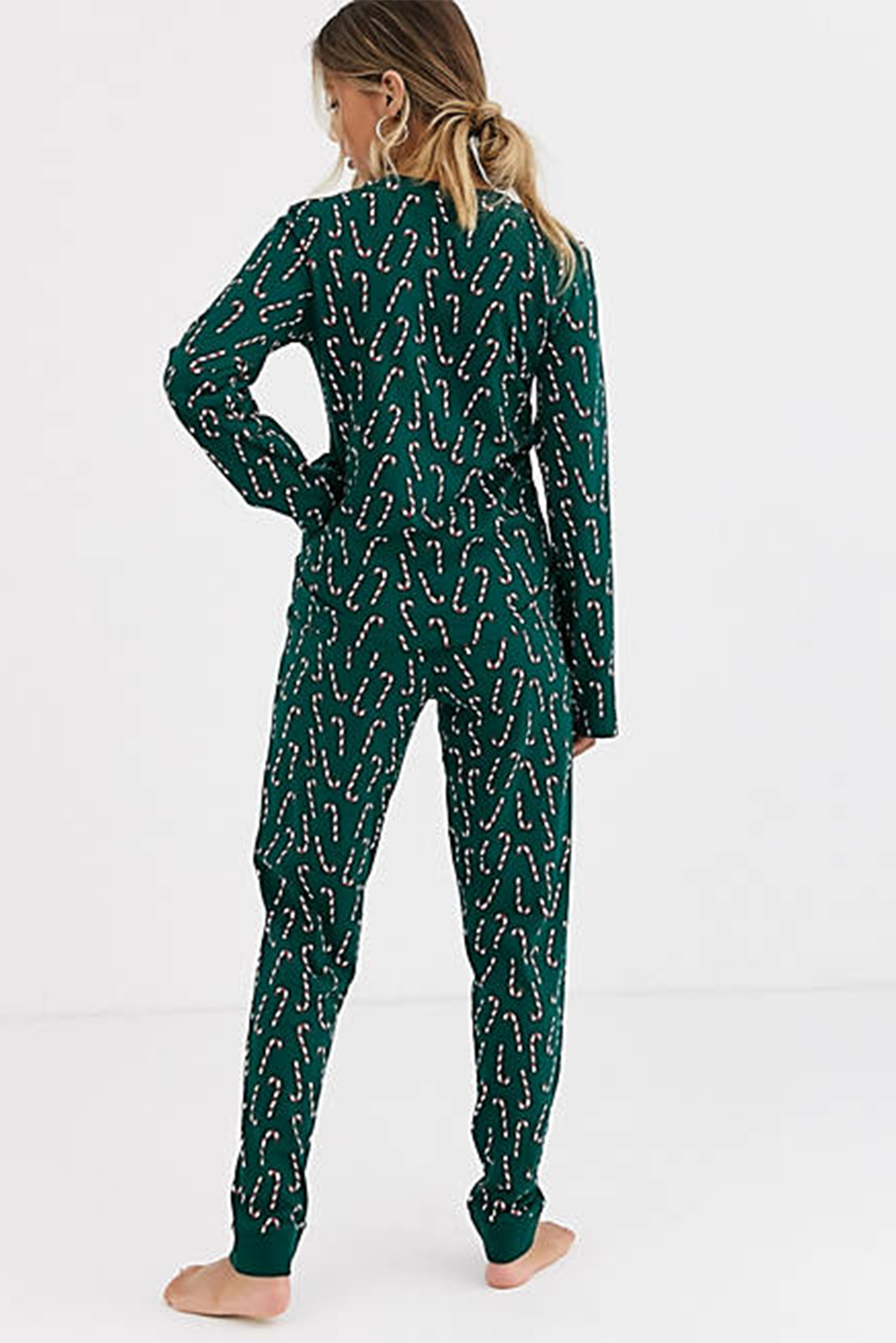 Green Christmas Candy Cane Printed Top and Pants Lounge Set