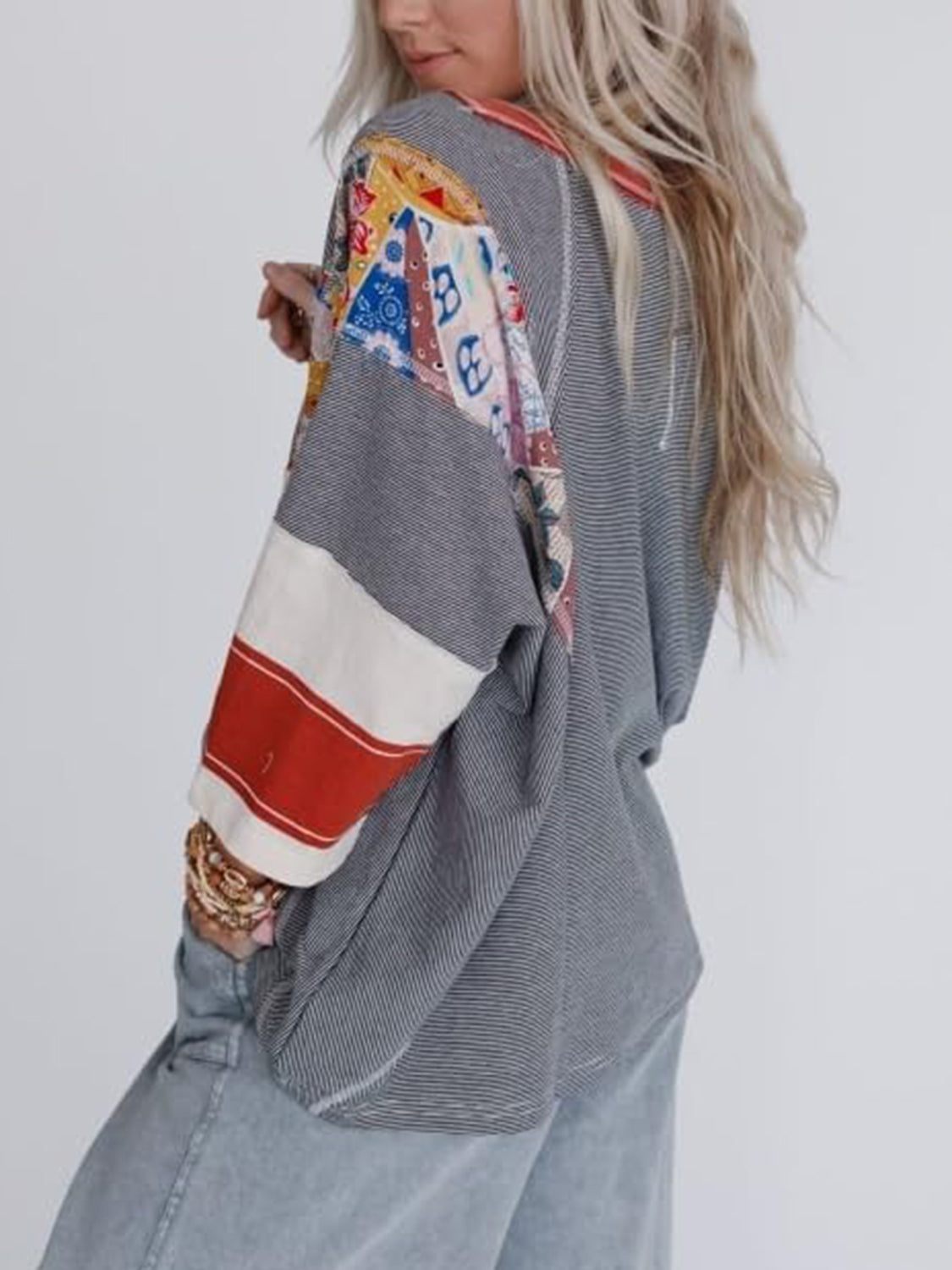 Color Block Printed Three-Quarter Sleeve Top