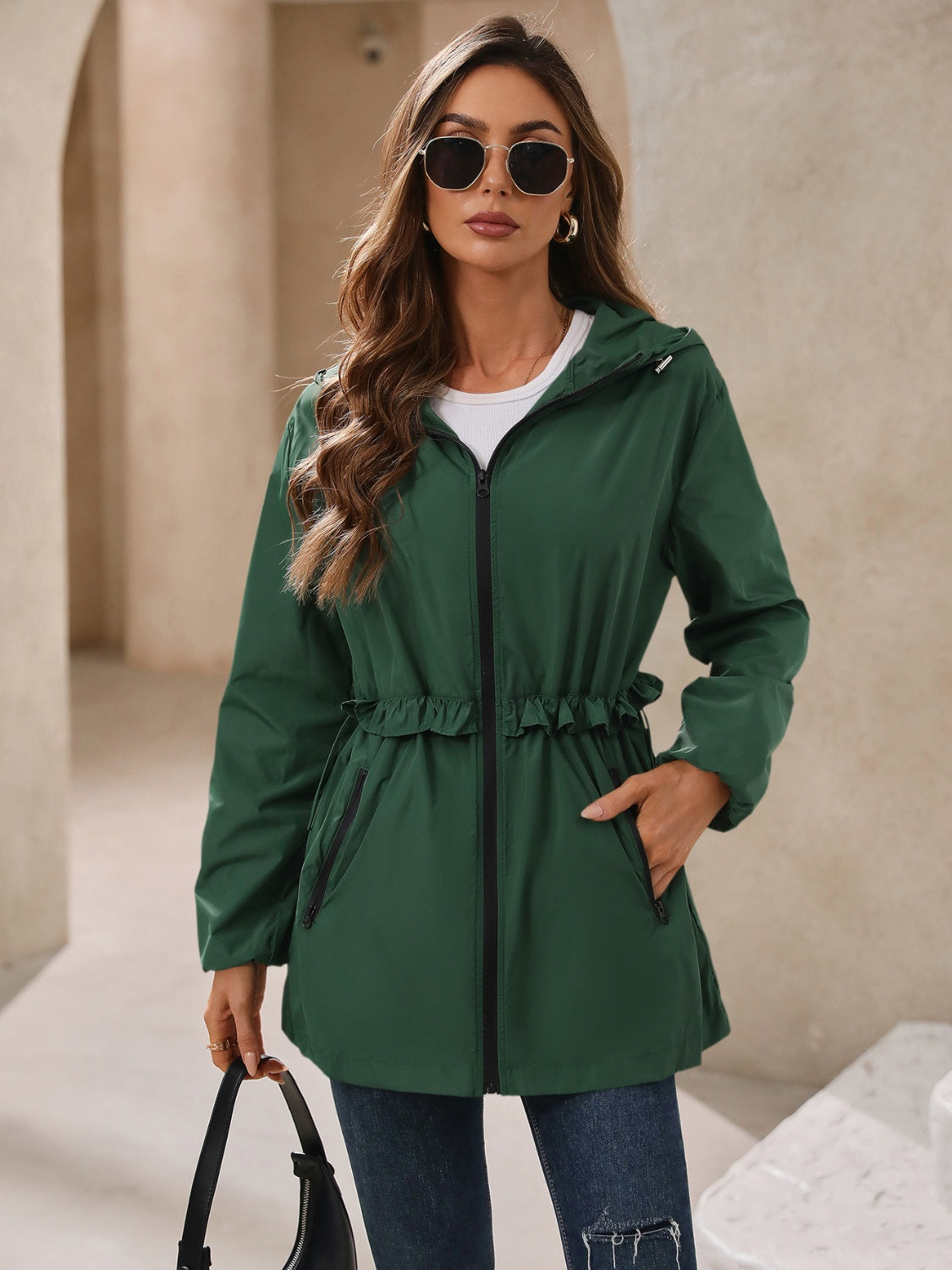 Zip Up Long Sleeve Hooded Jacket